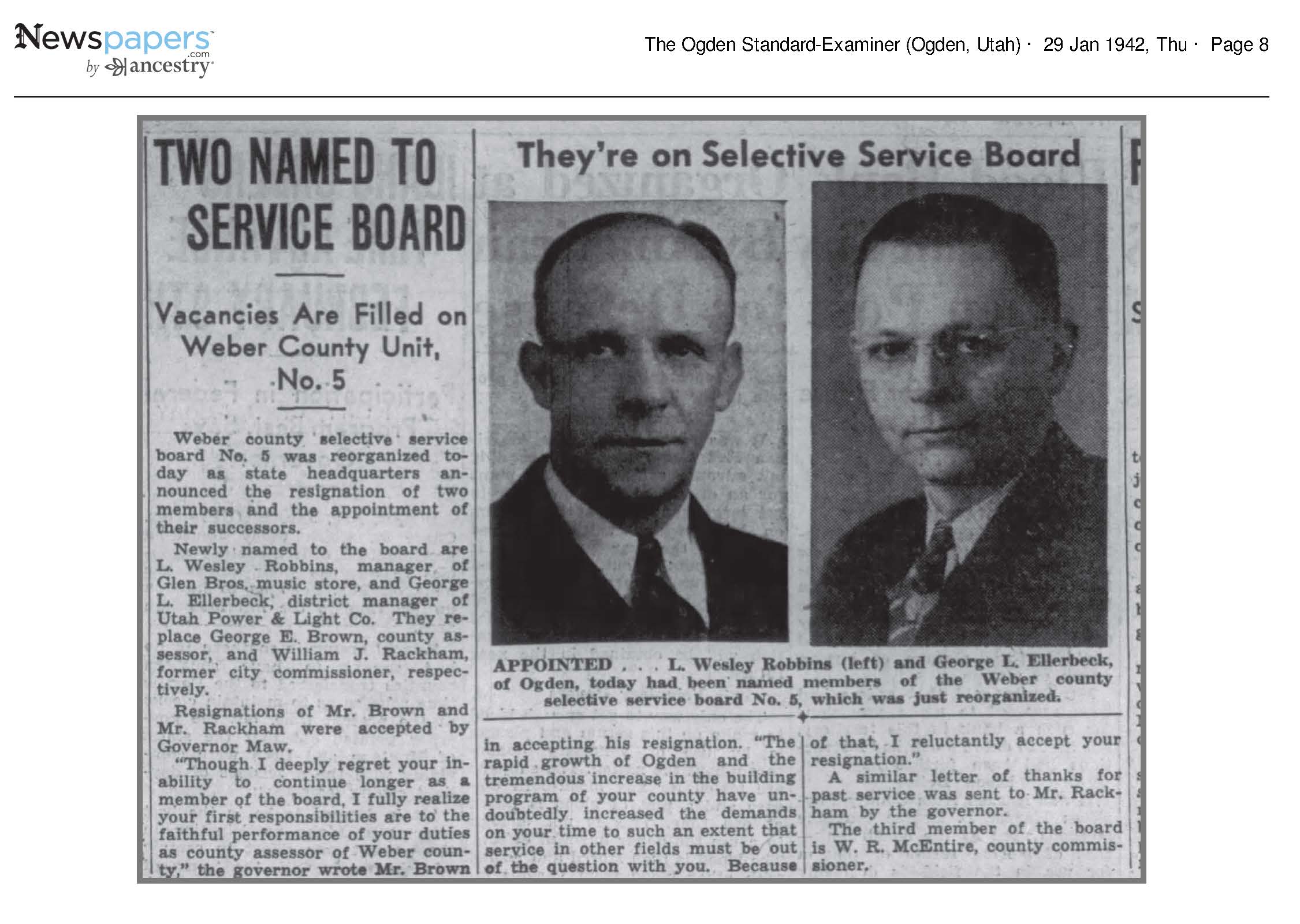 1942 Newspaper Clipping