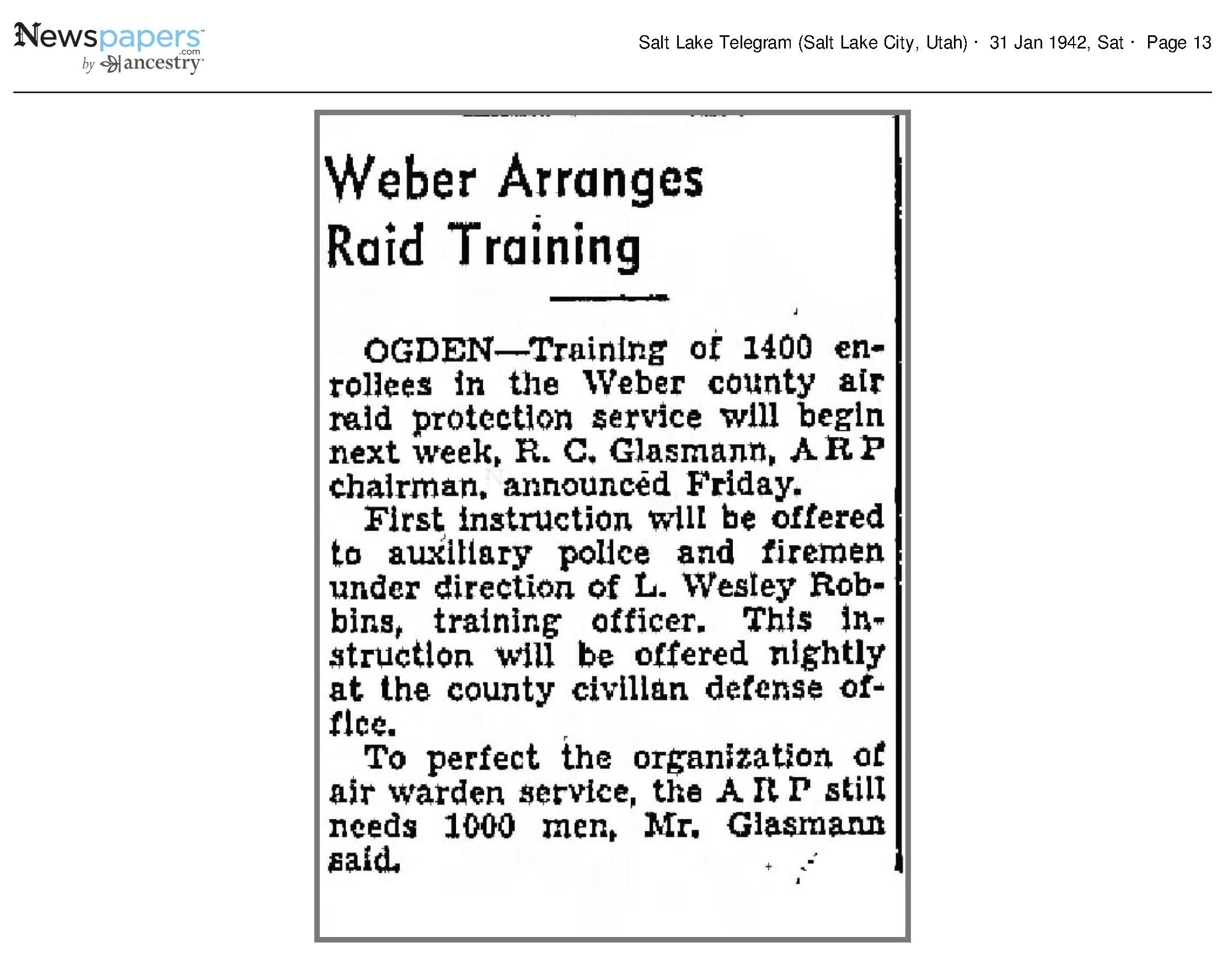 1942 Newspaper Clipping