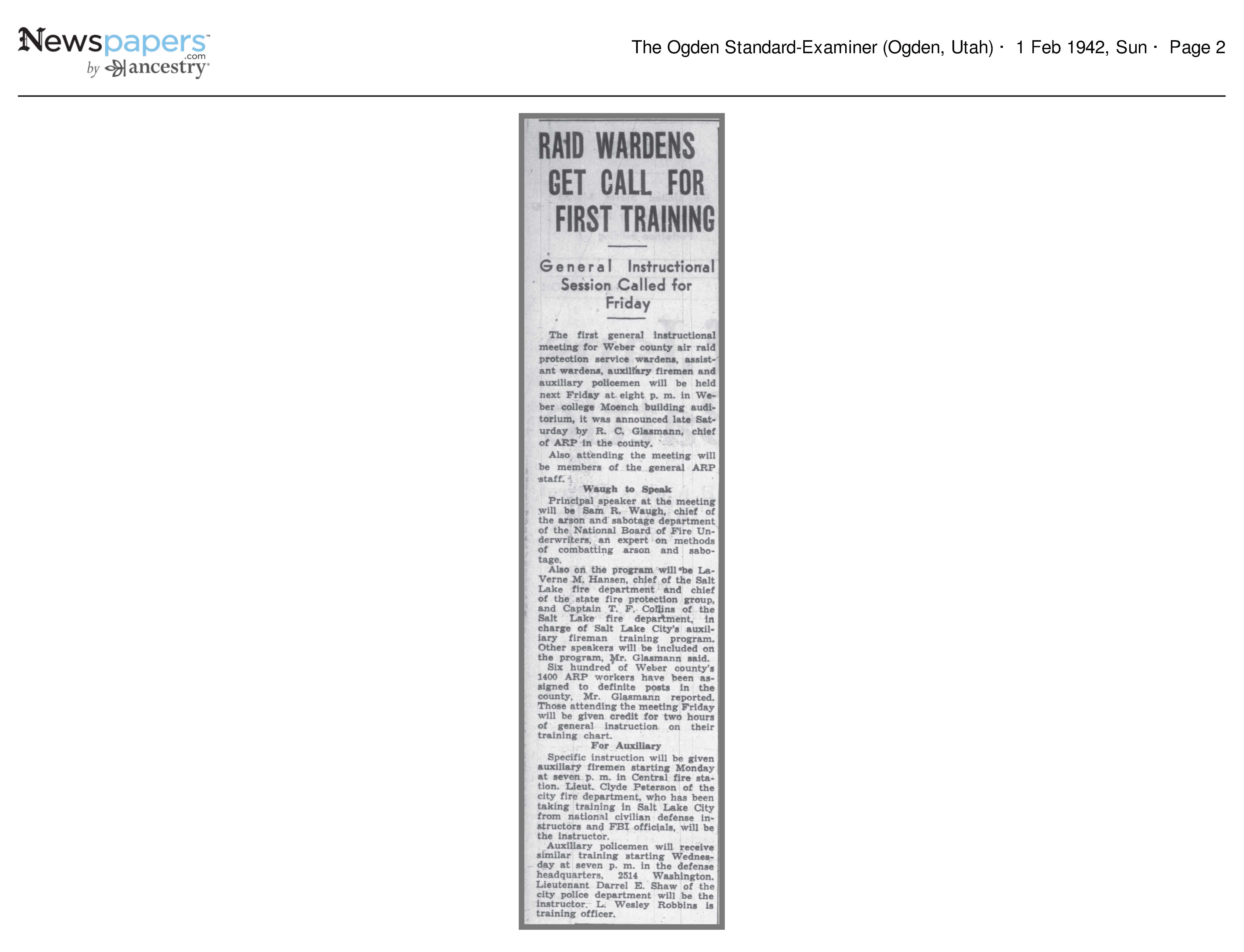 1942 Newspaper Clipping