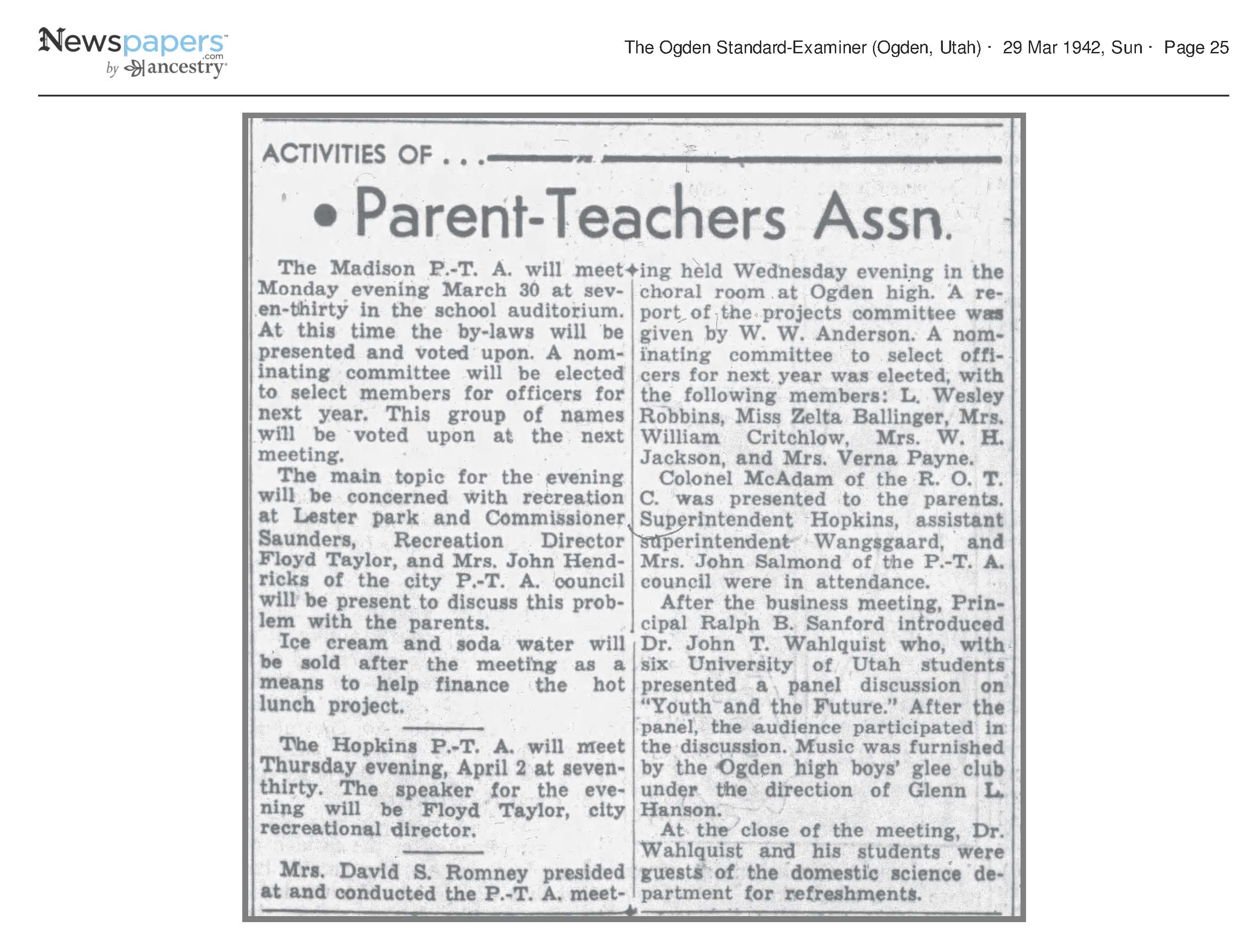 1942 Newspaper Clipping