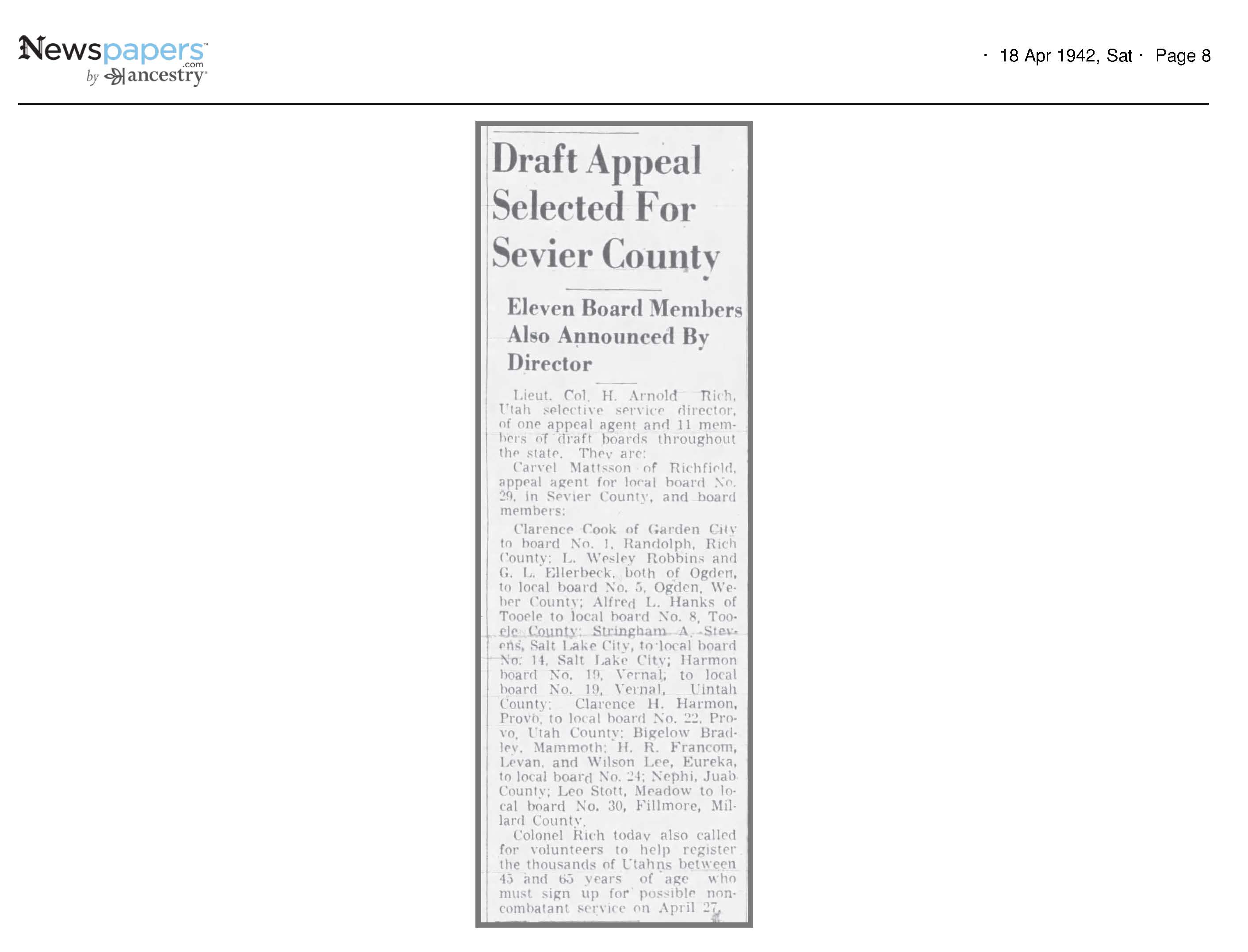 1942 Newspaper Clipping