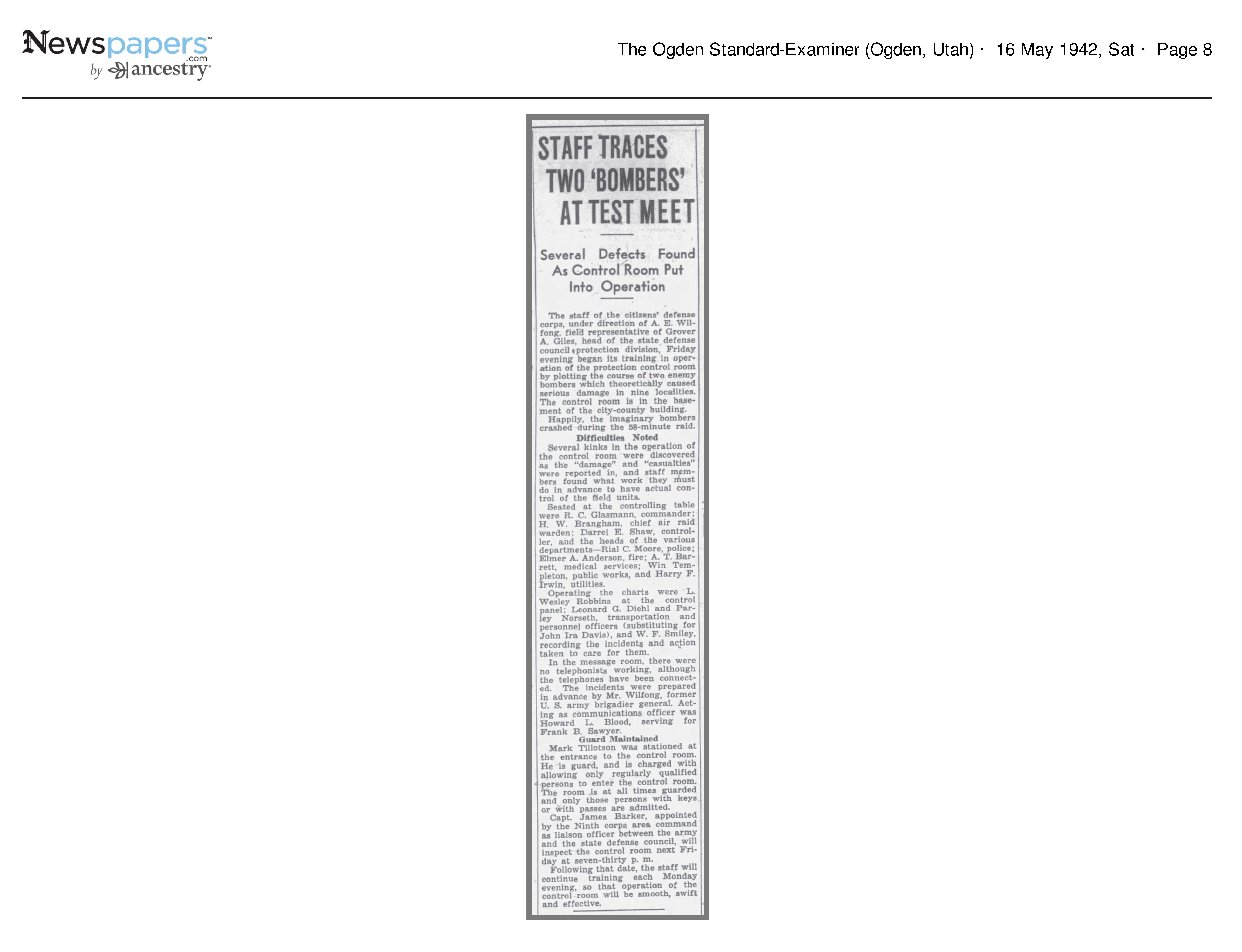 1942 Newspaper Clipping