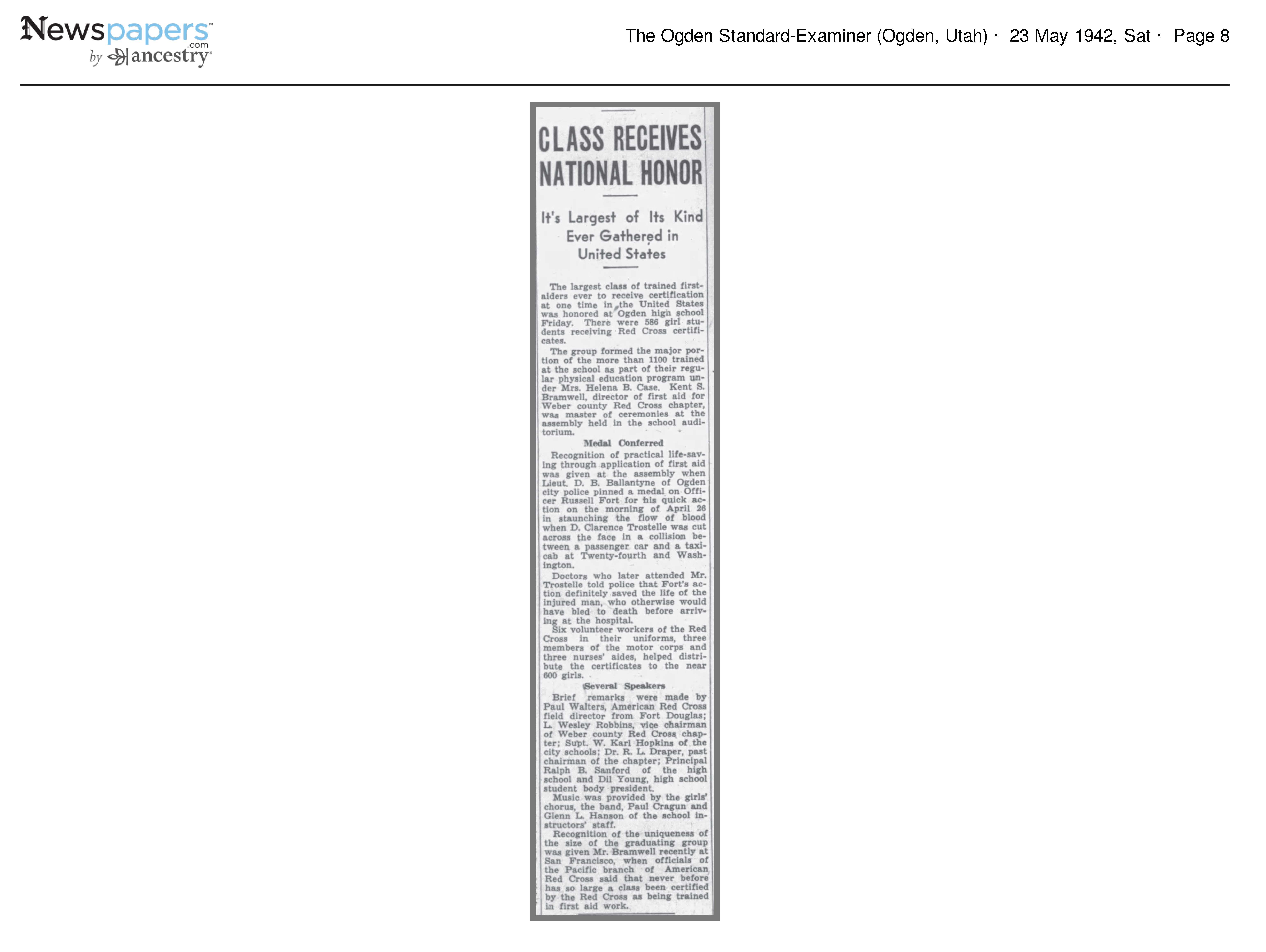 1942 Newspaper Clipping