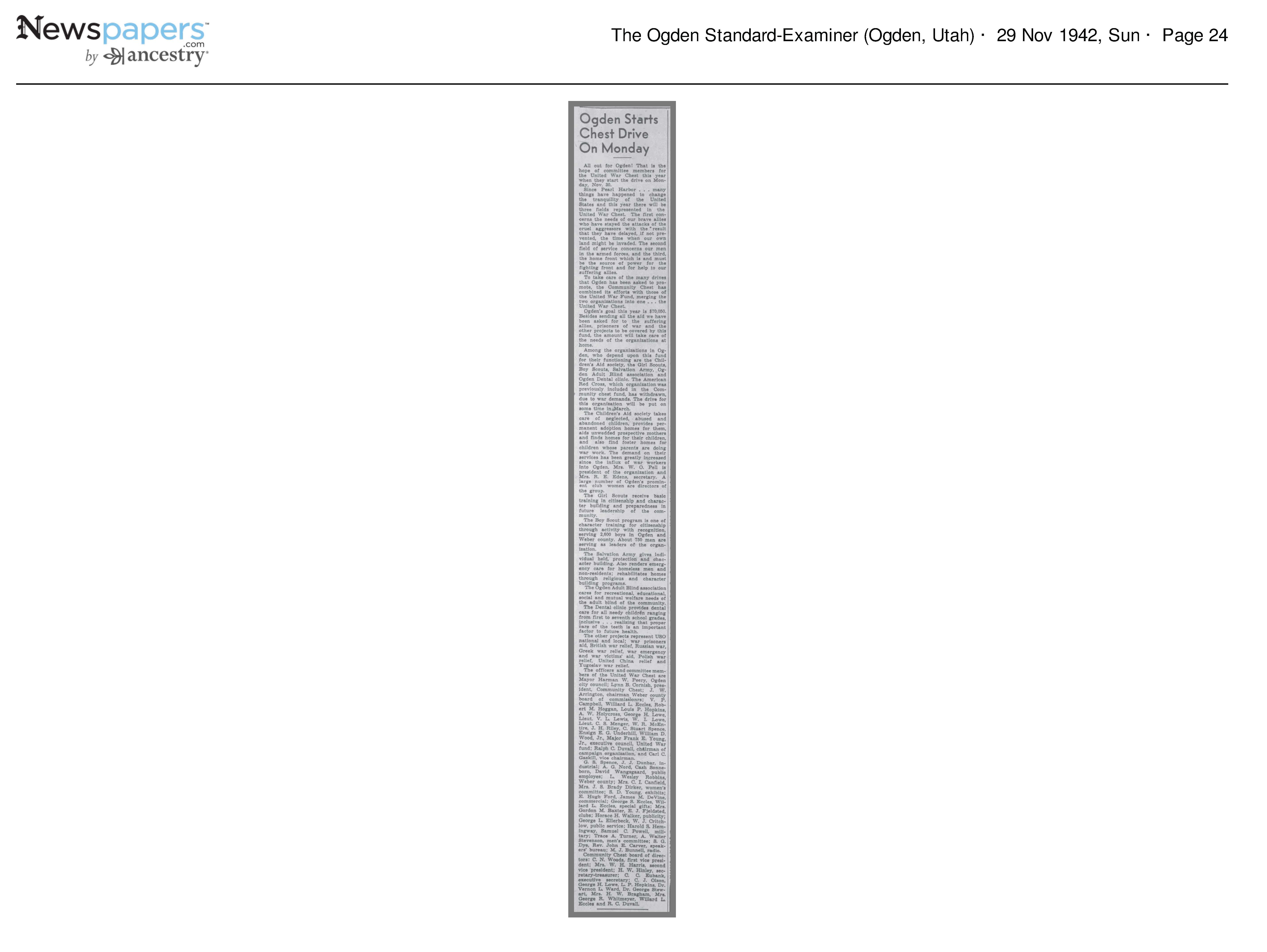 1942 Newspaper Clipping