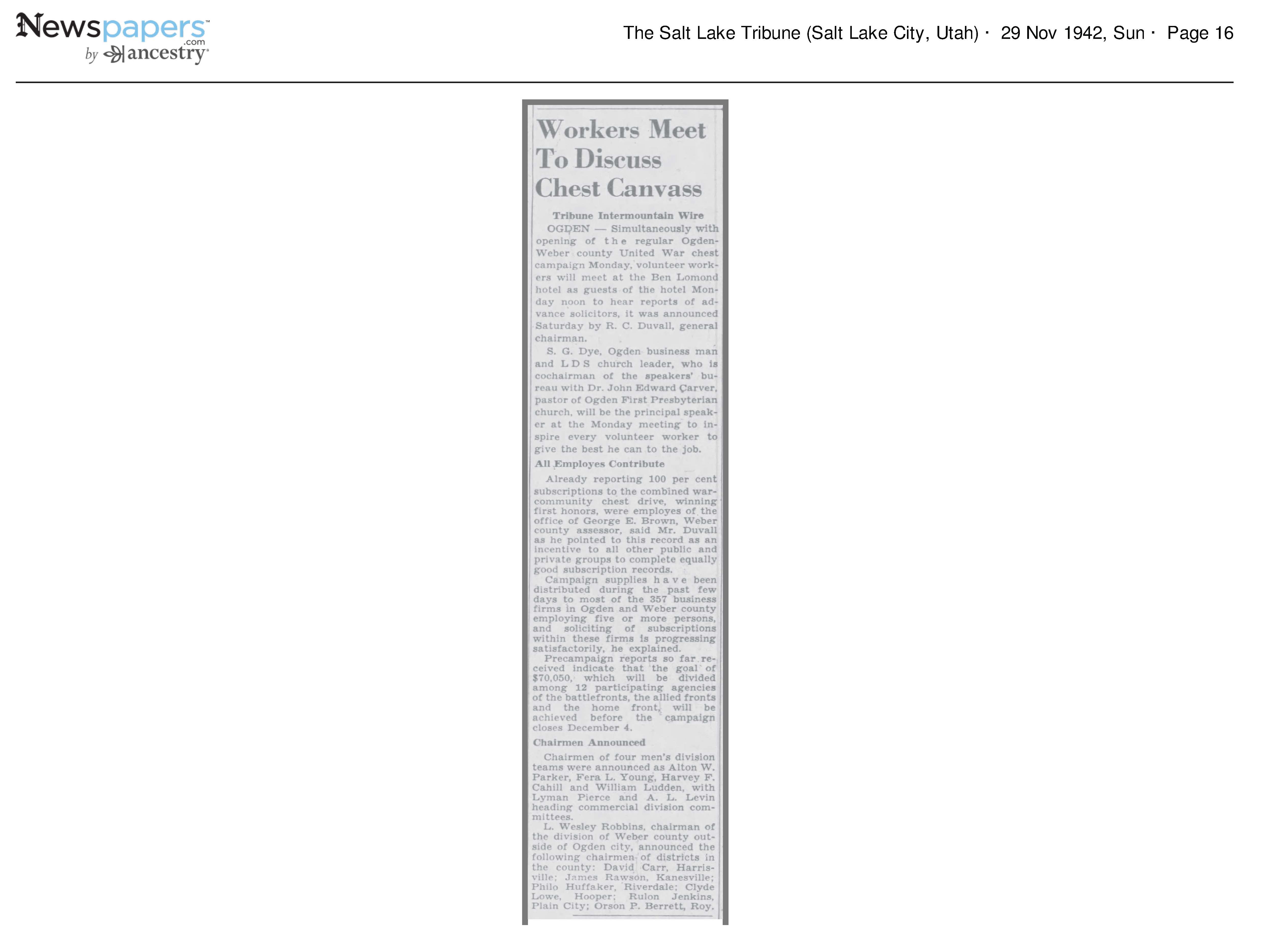 1942 Newspaper Clipping