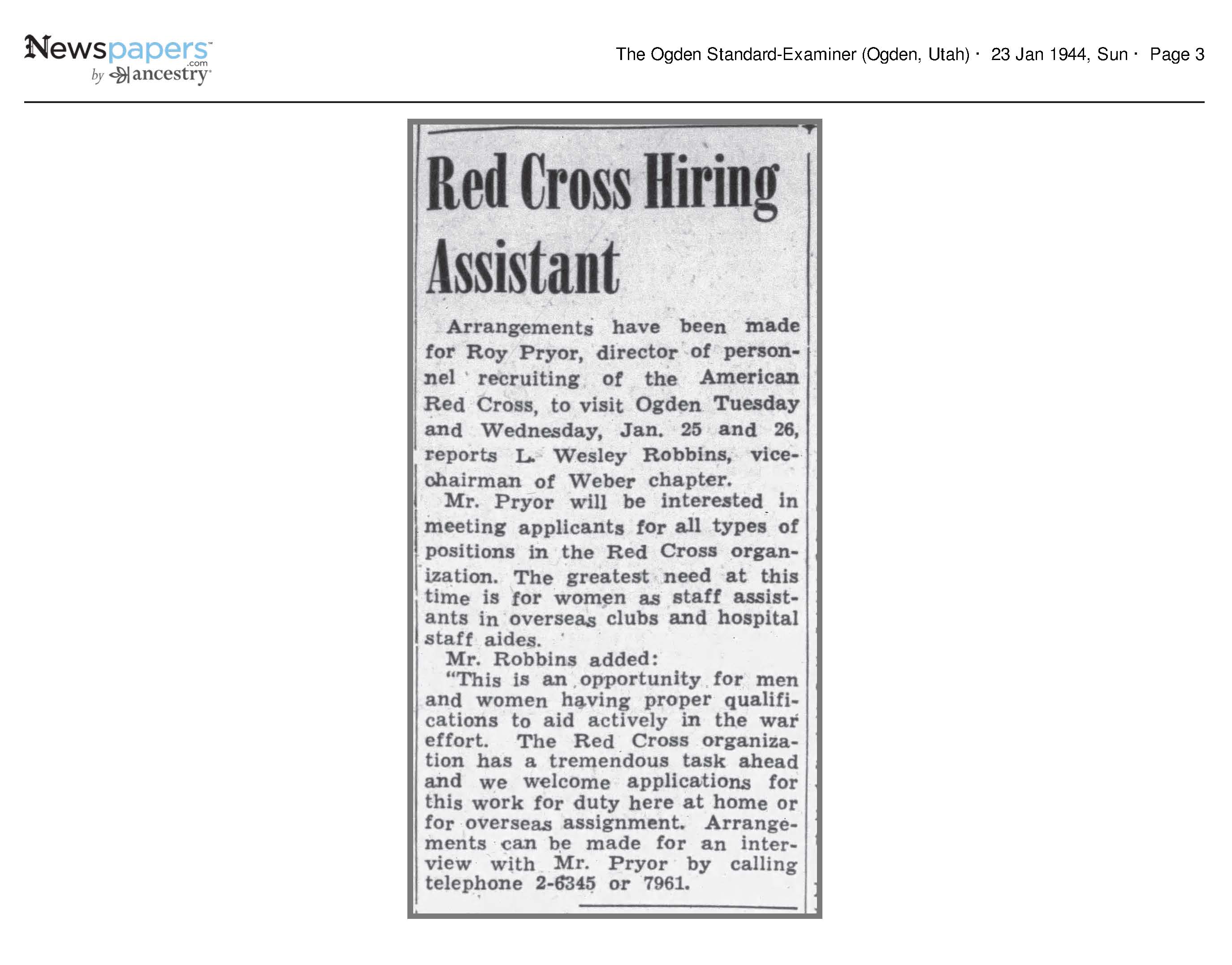 1944 Newspaper Clipping