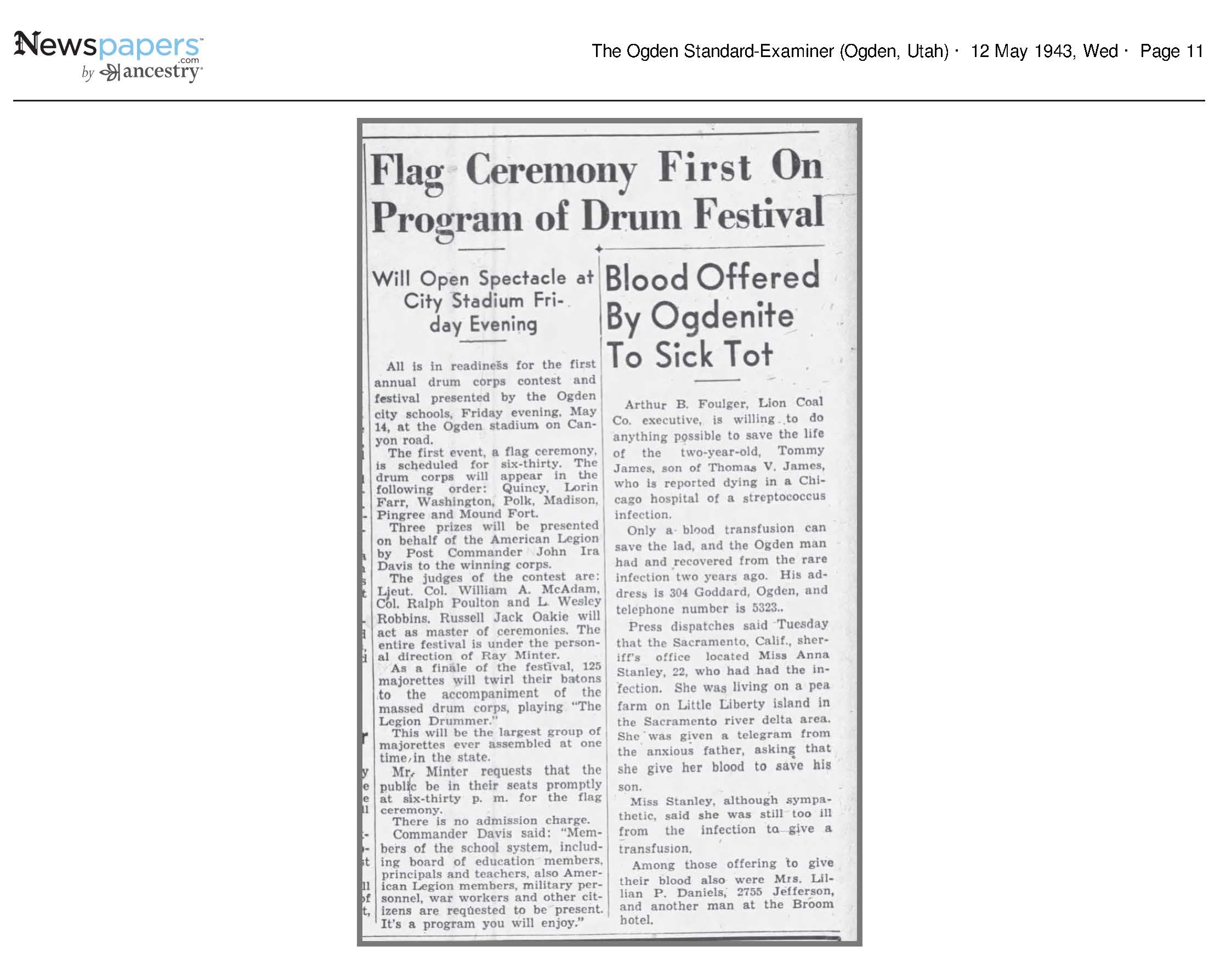 1943 Newspaper Clipping