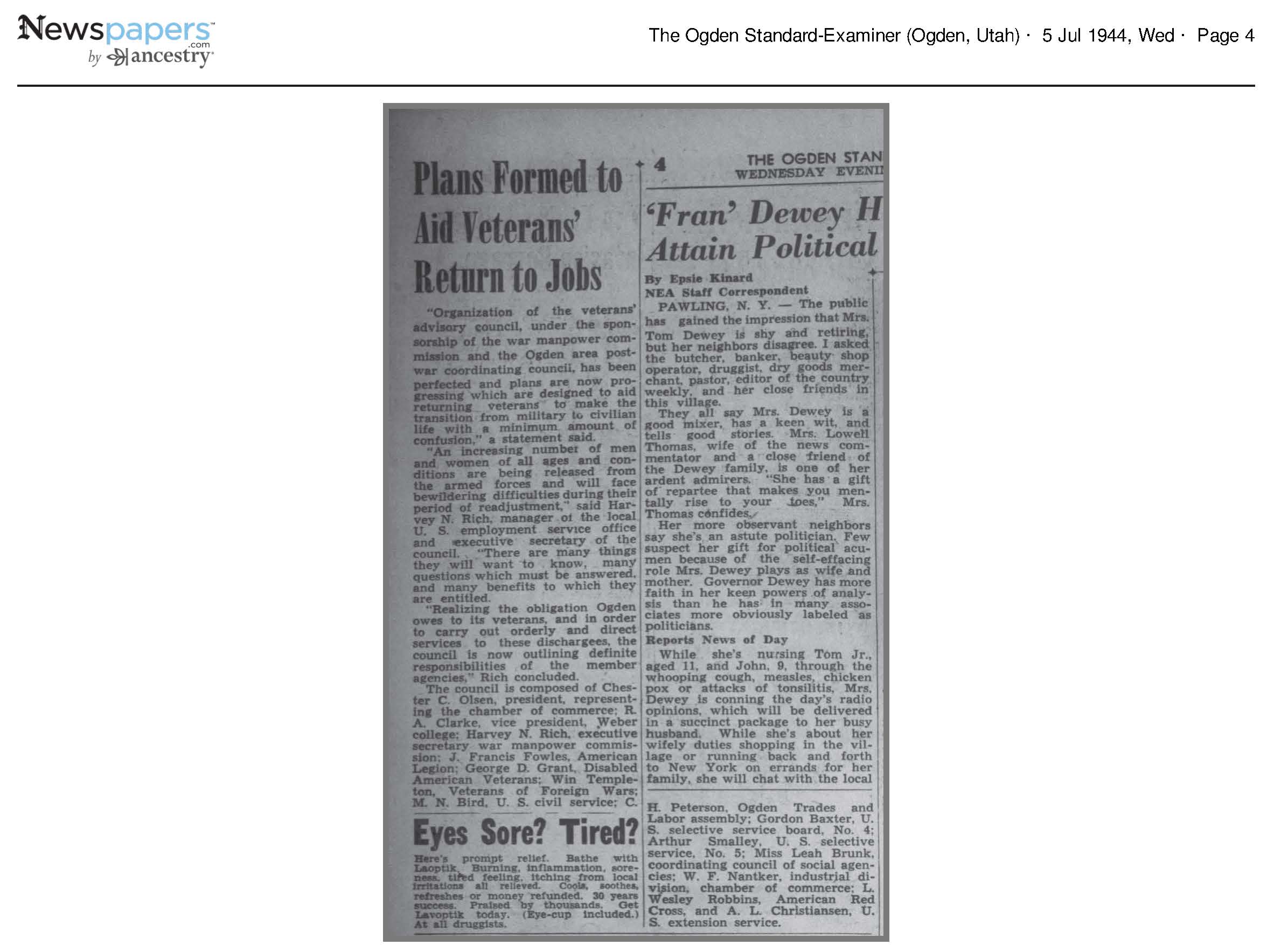 1944 Newspaper Clipping