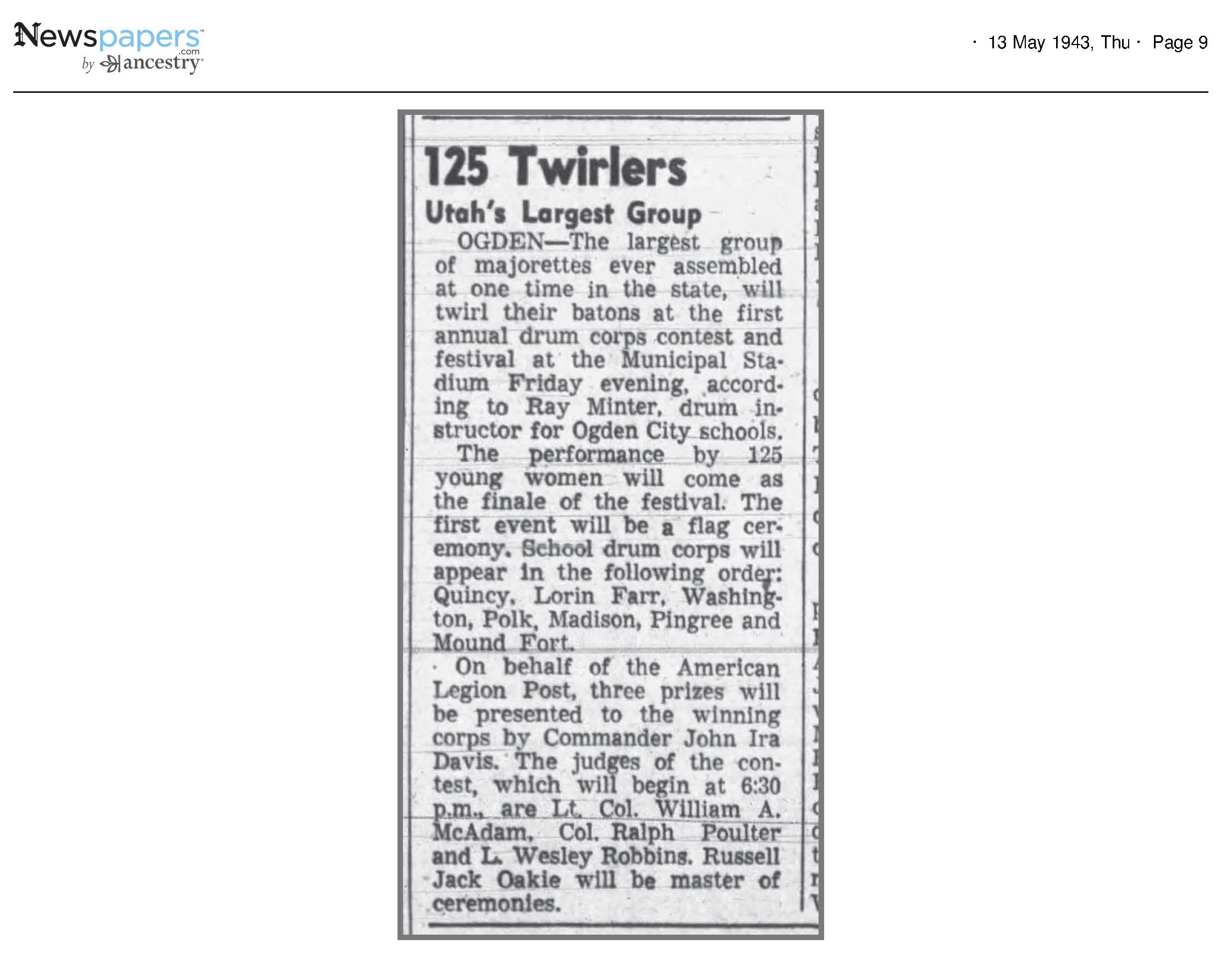 1943 Newspaper Clipping