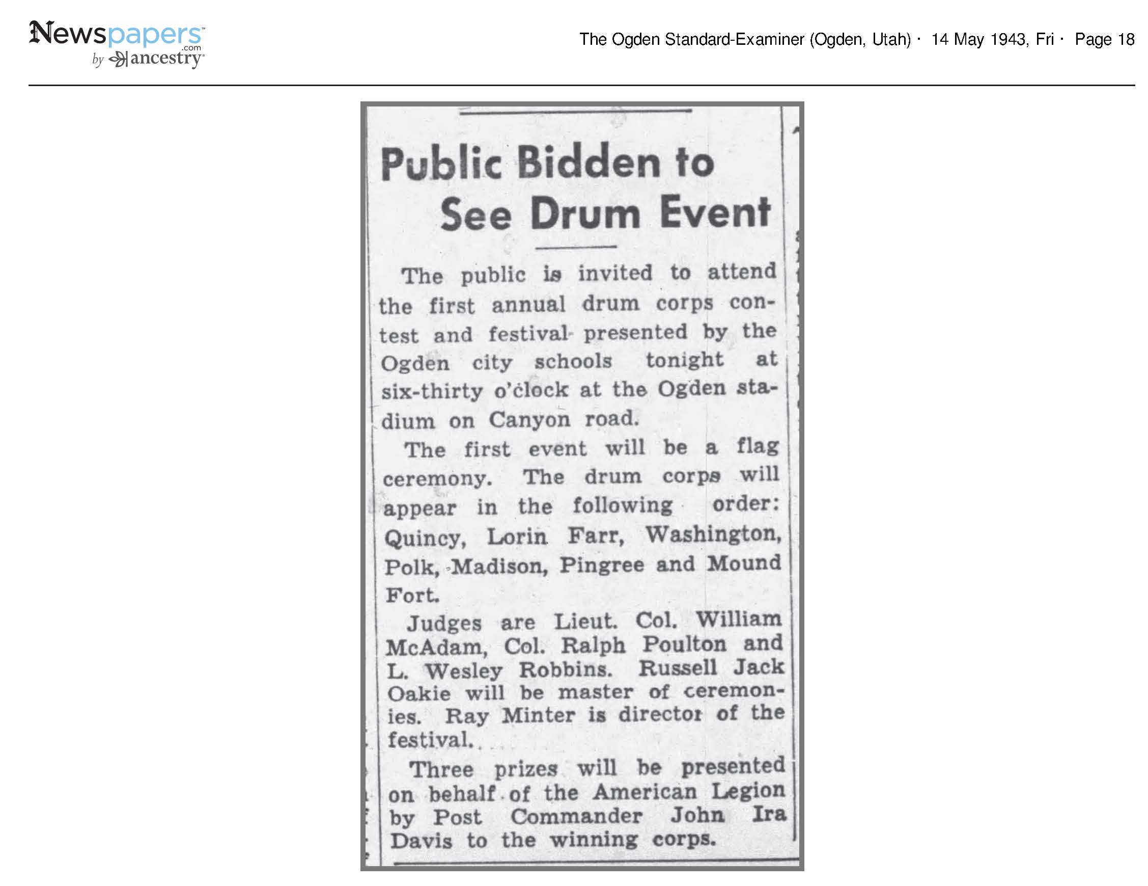 1943 Newspaper Clipping