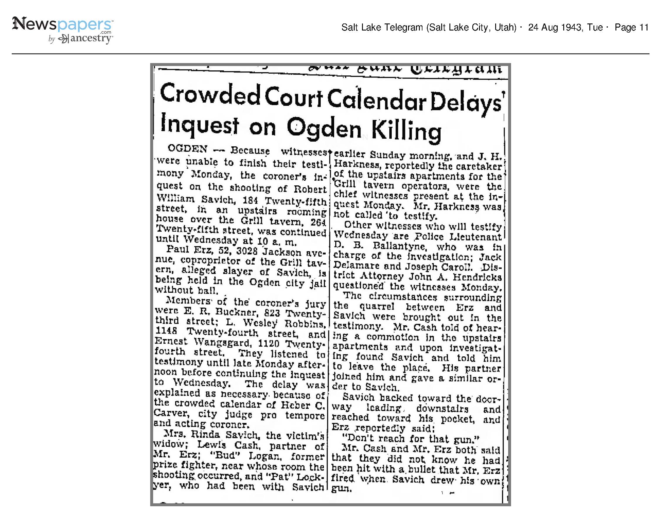 1943 Newspaper Clipping