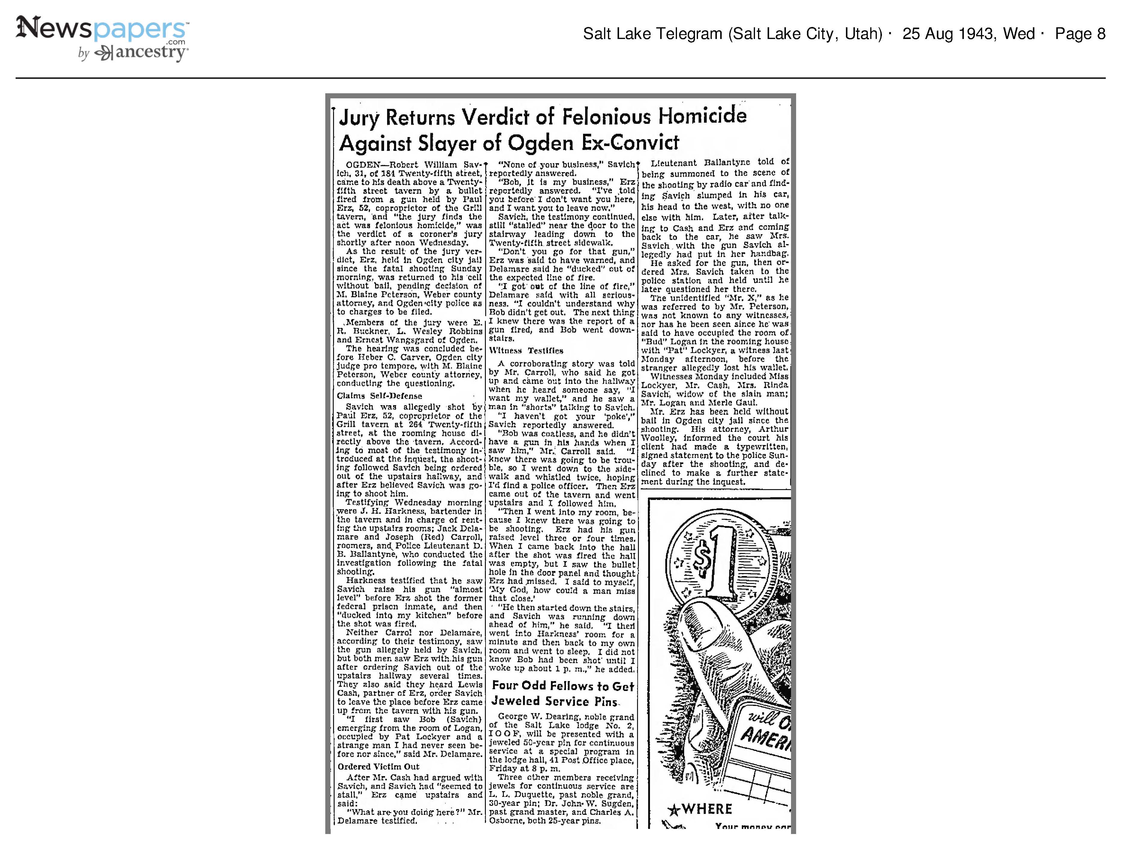 1943 Newspaper Clipping