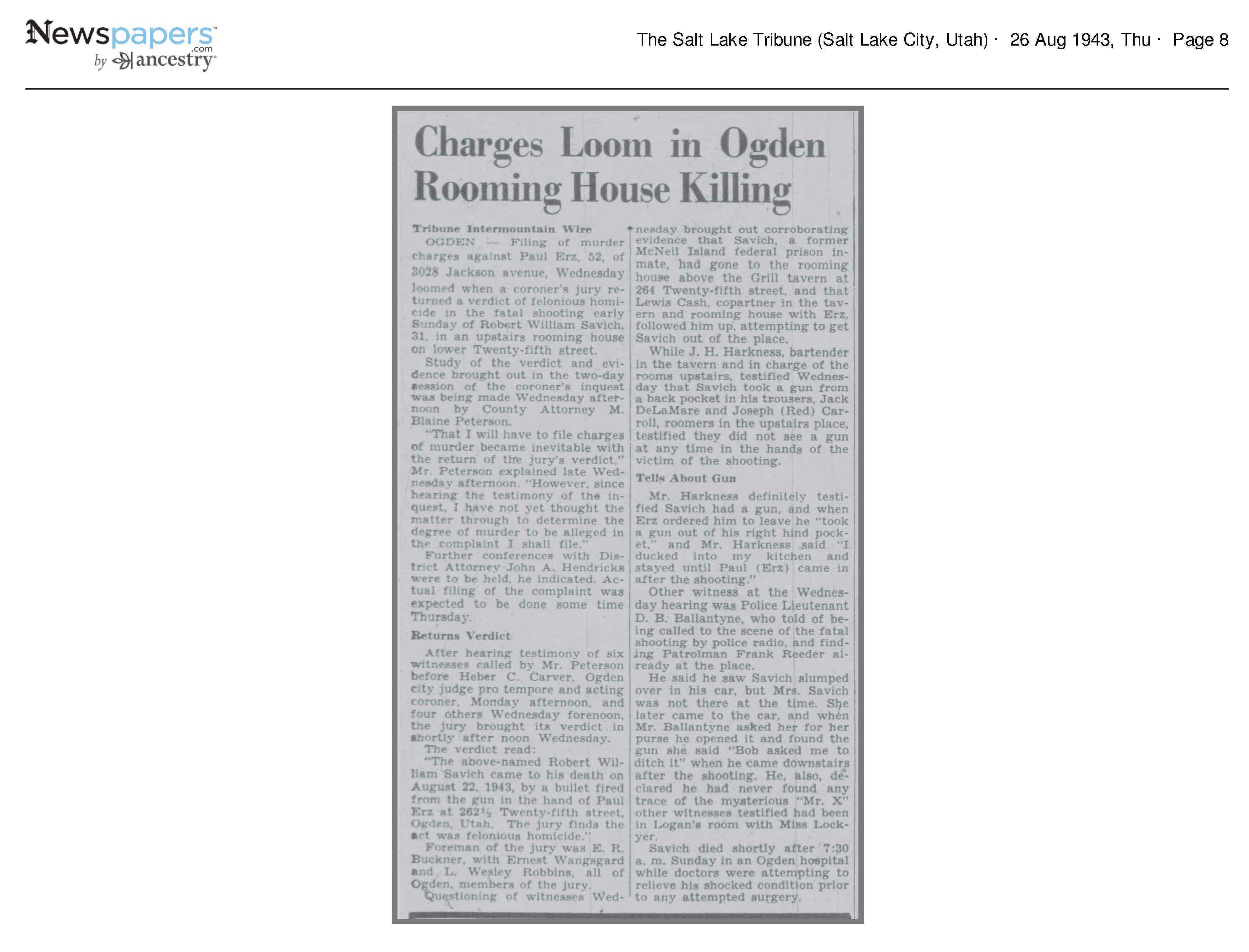 1943 Newspaper Clipping