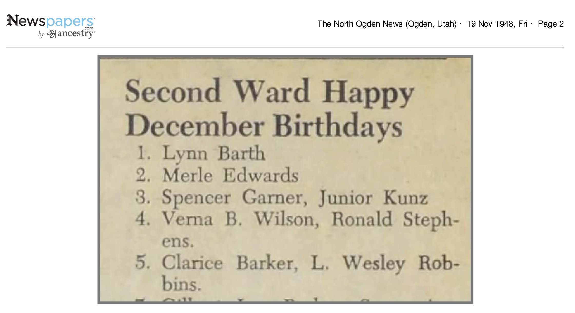 1942 Newspaper Clipping