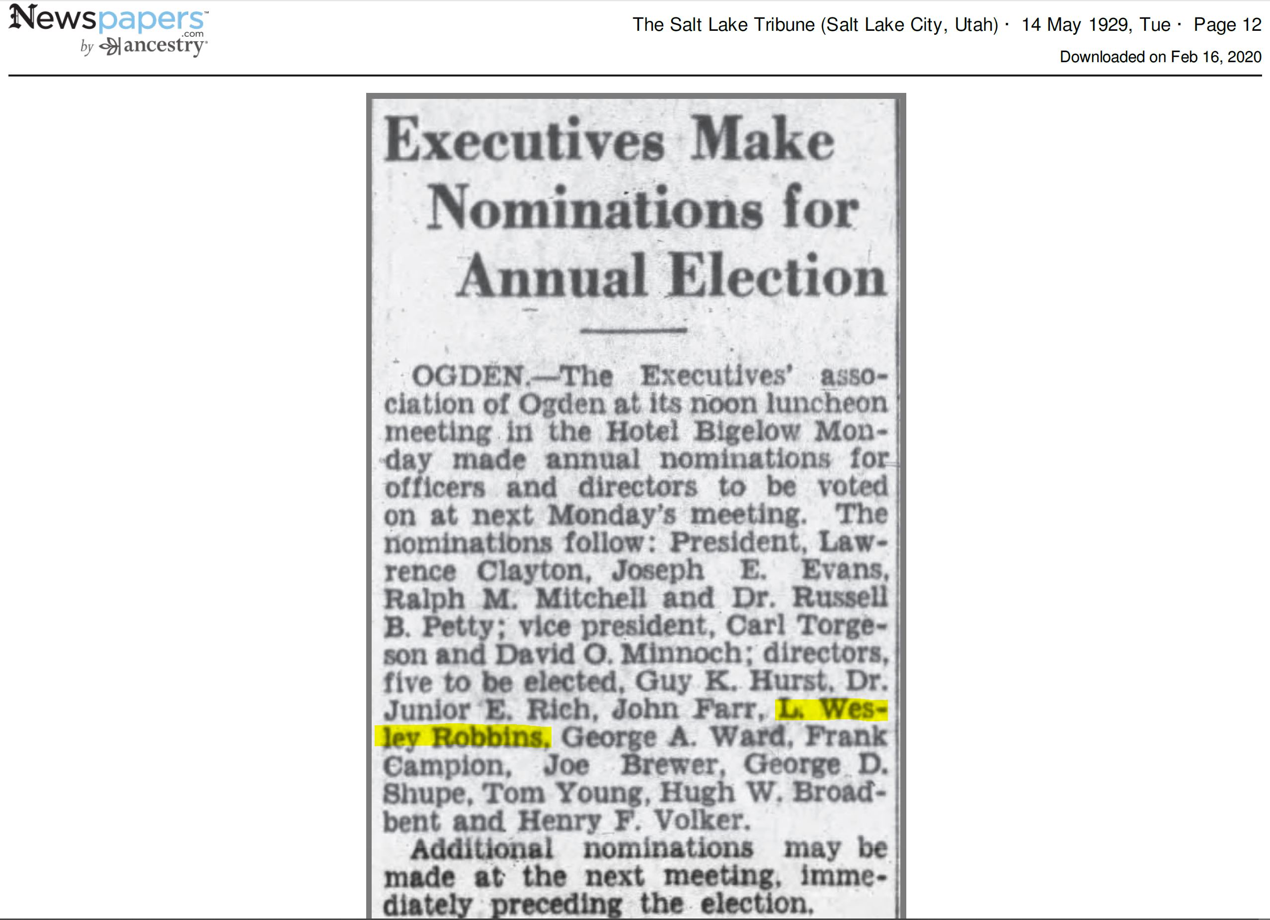 Executives Make Nominations for Annual Election: Wes Directo