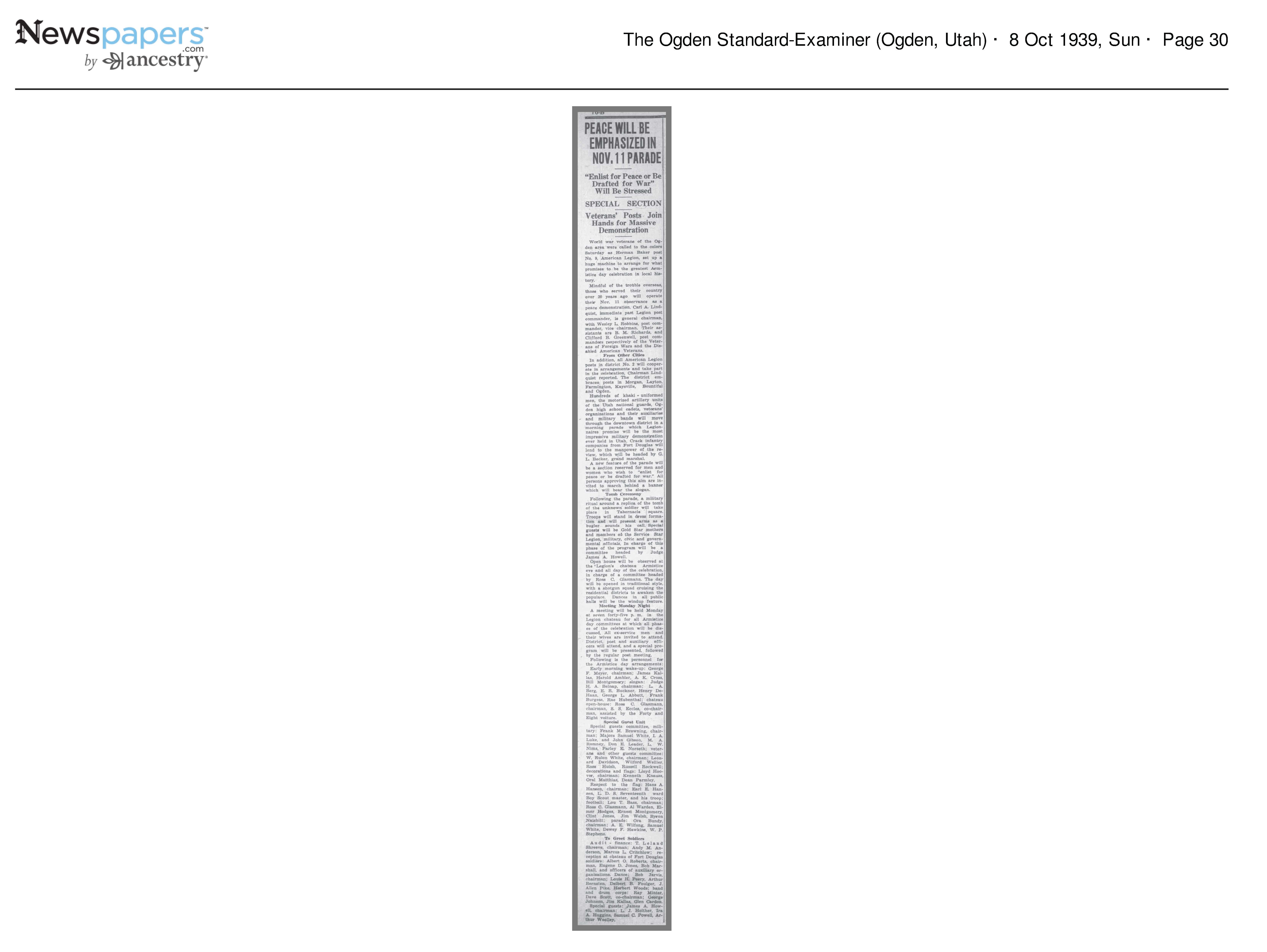 Peace Will Be Emphasized in Nov 11 Parade