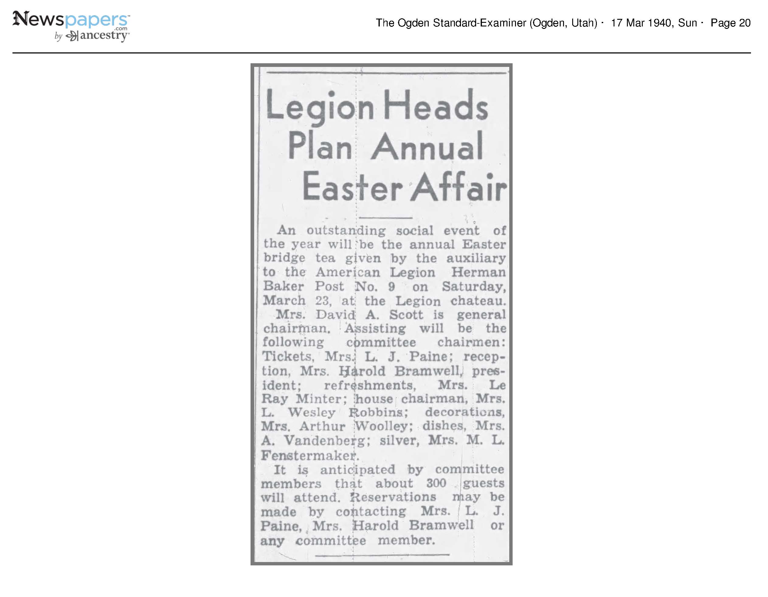 Legion Heads Plan Annual Easter Affair