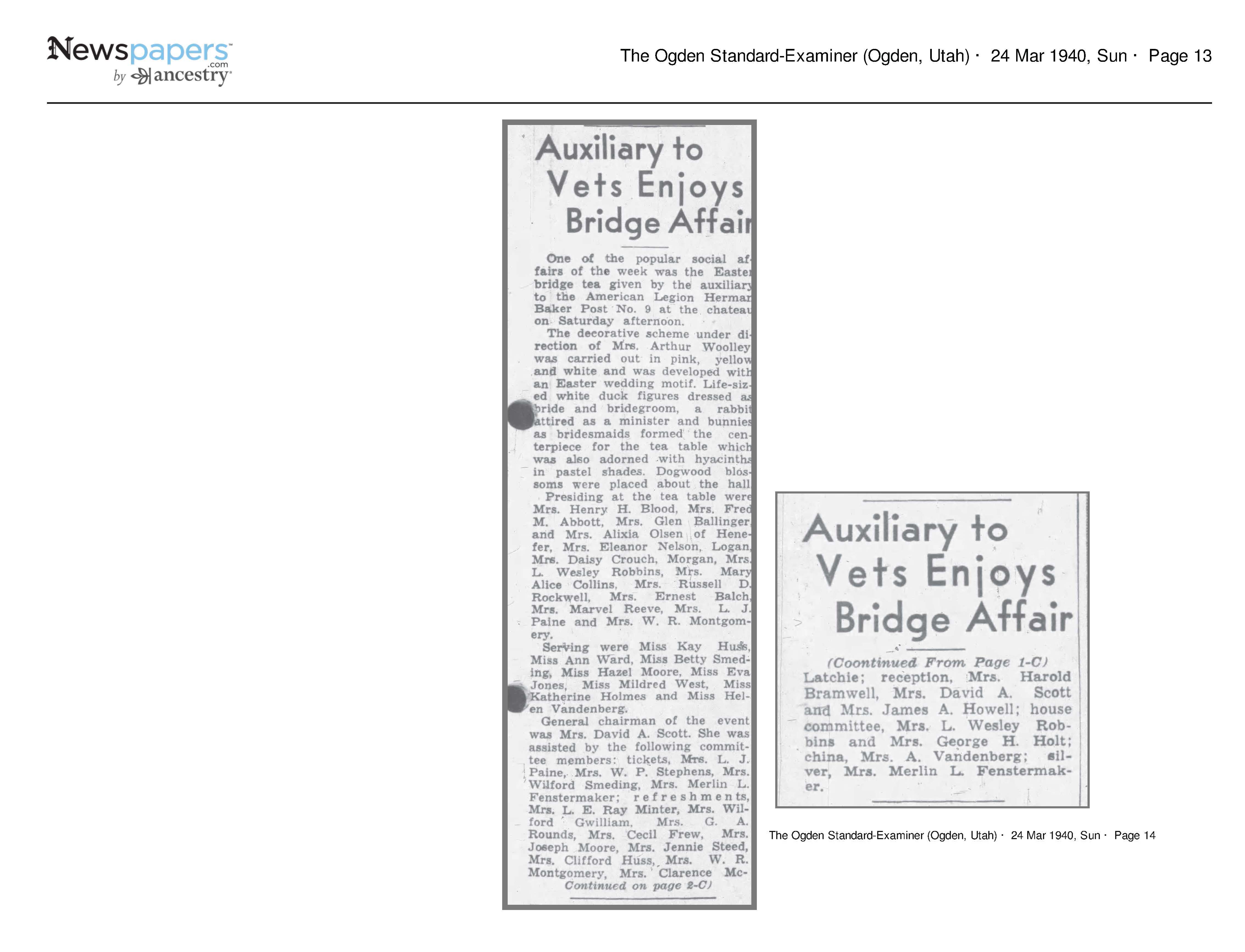 Auxiliary to Vets Enjoys Bridge Affair