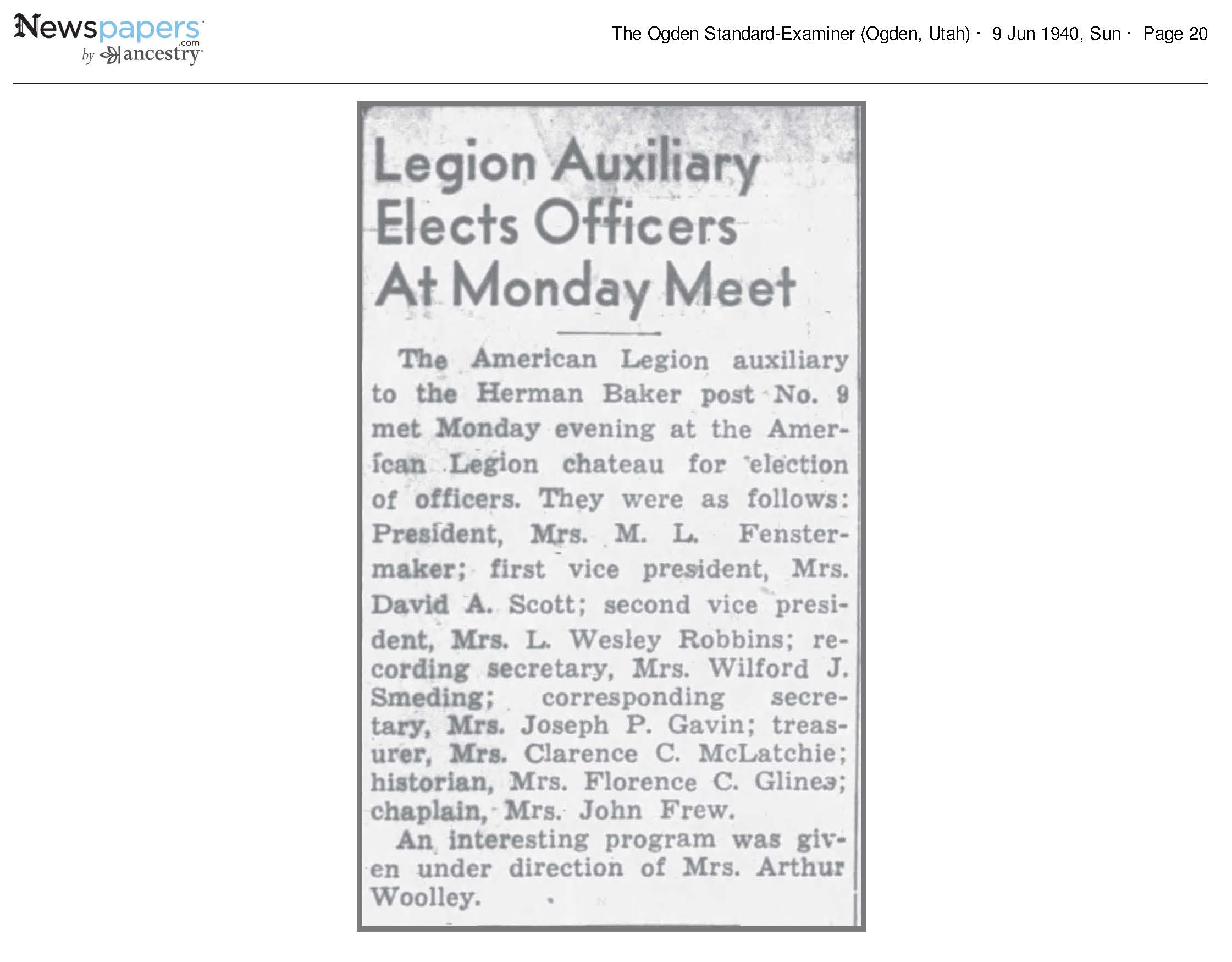 Legion Auxiliary Elects Officers At Monday Meet