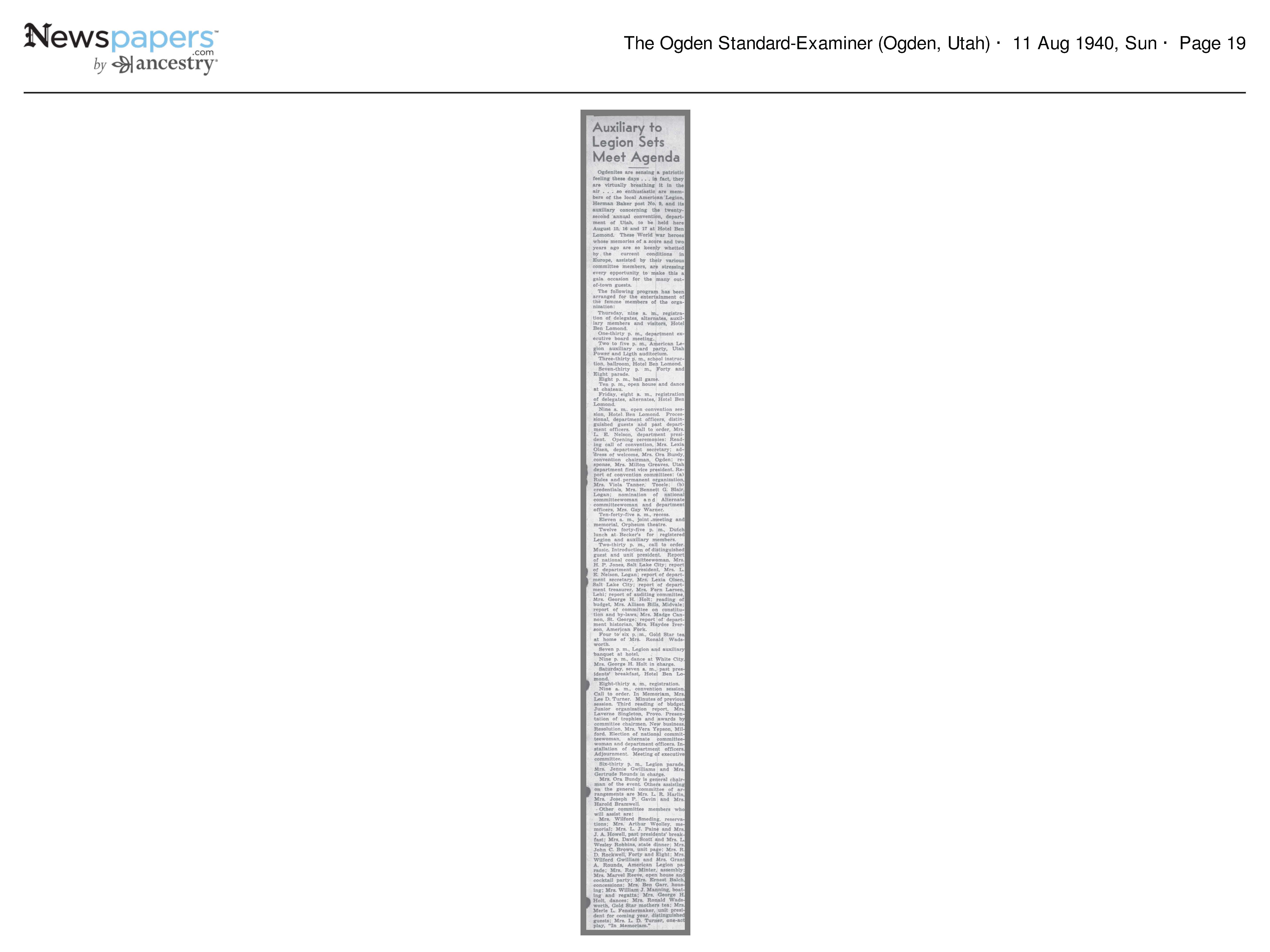 Auxiliary to Legion Sets Meet Agenda