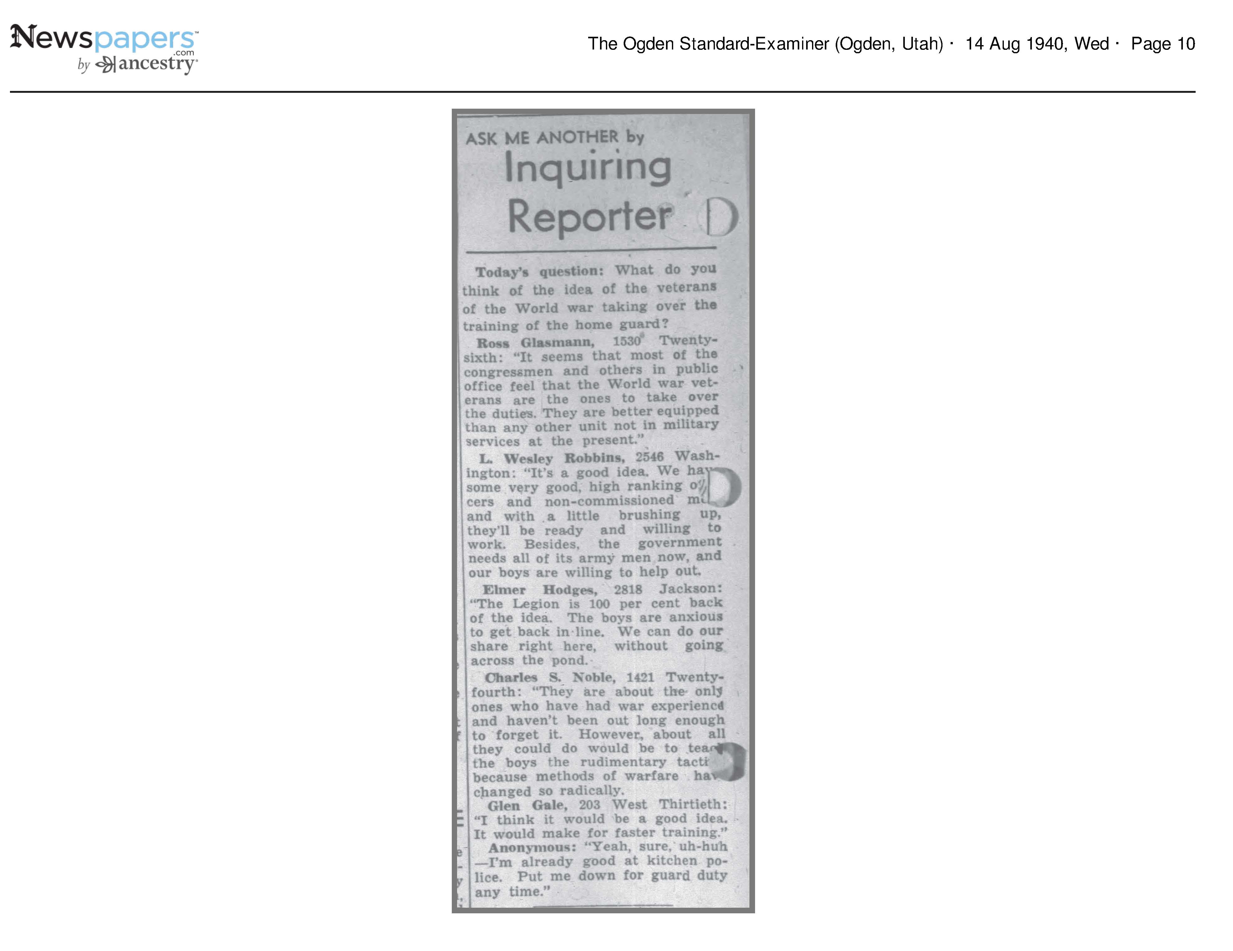 What do you think of the idea of the veterans of the World w