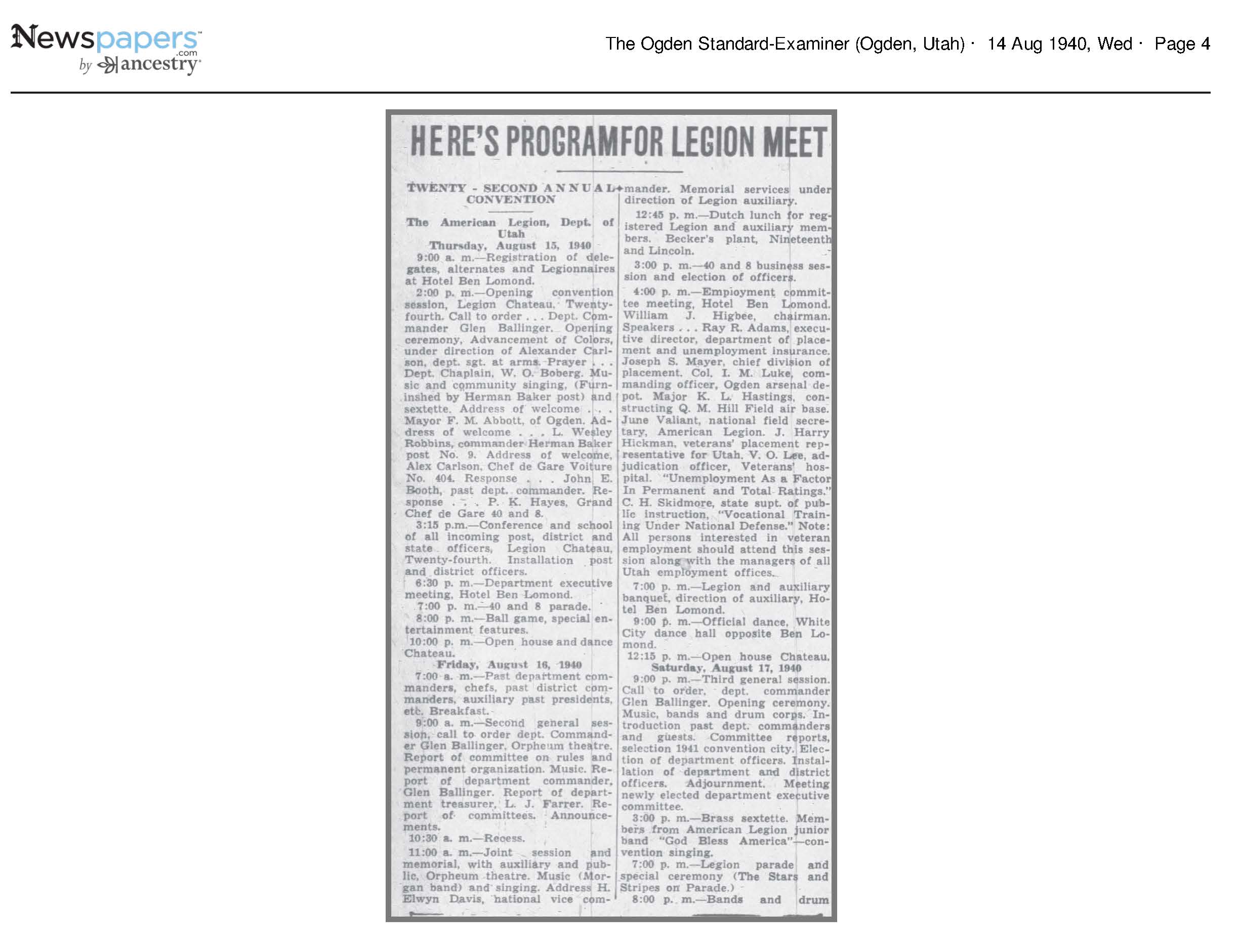 Here's Program for Legion Meet