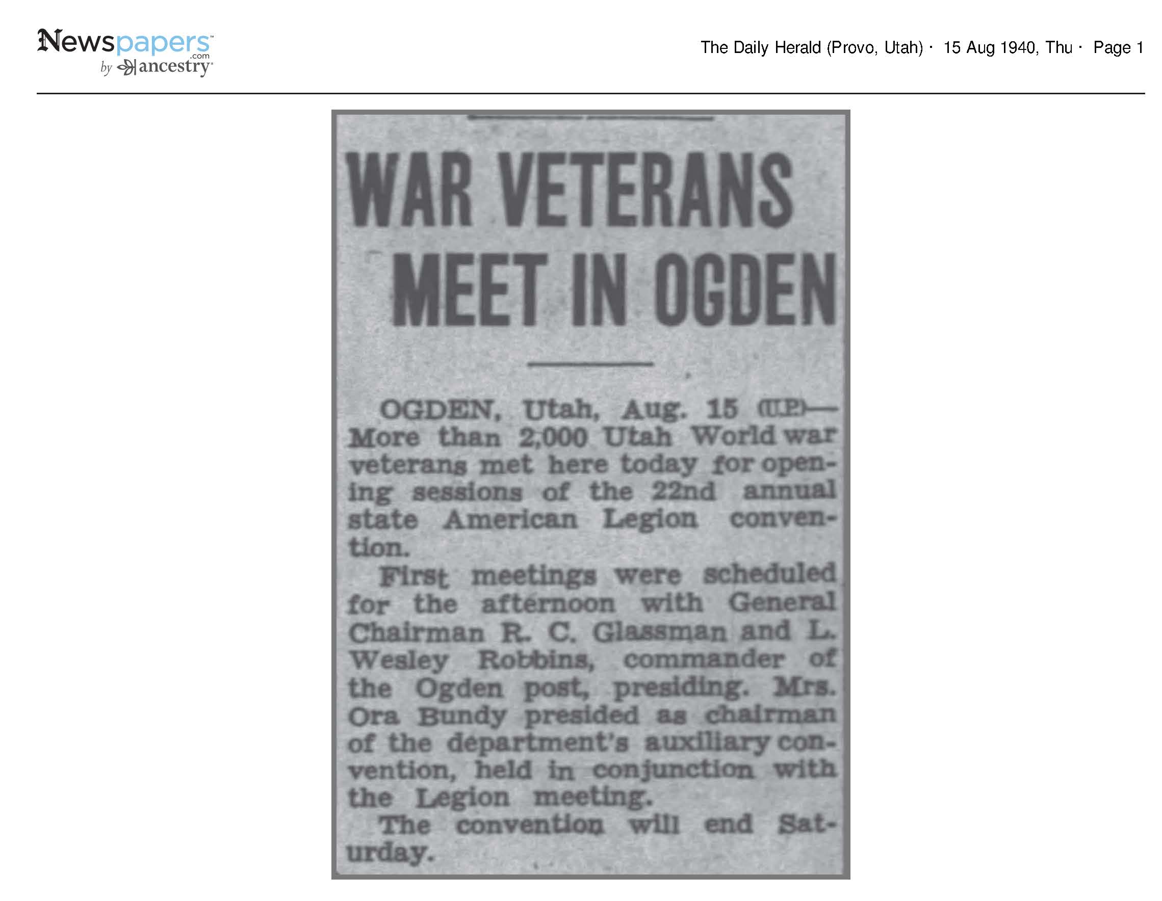 War Veterans Meet in Ogden