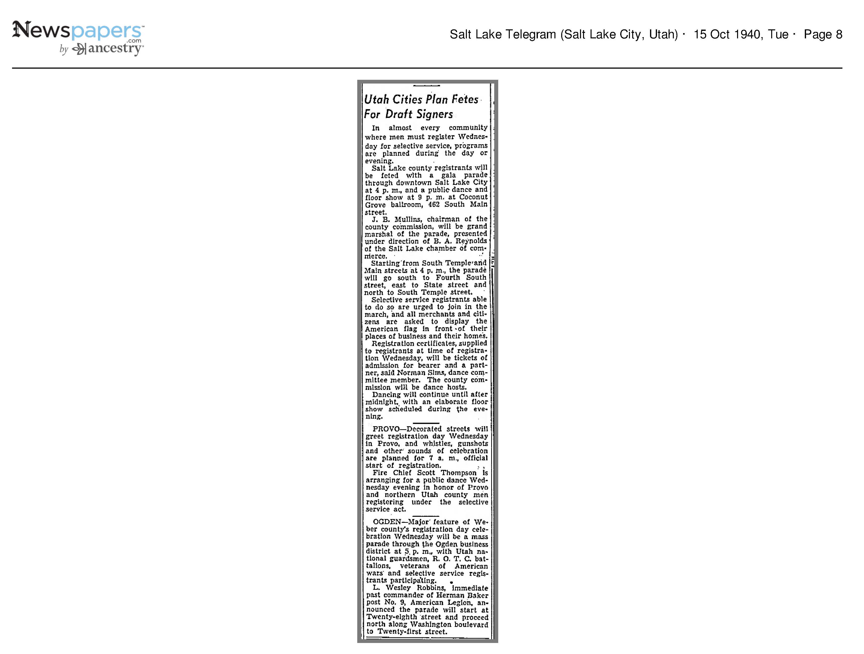 Utah Cities Plan Fetes for Draft Signers