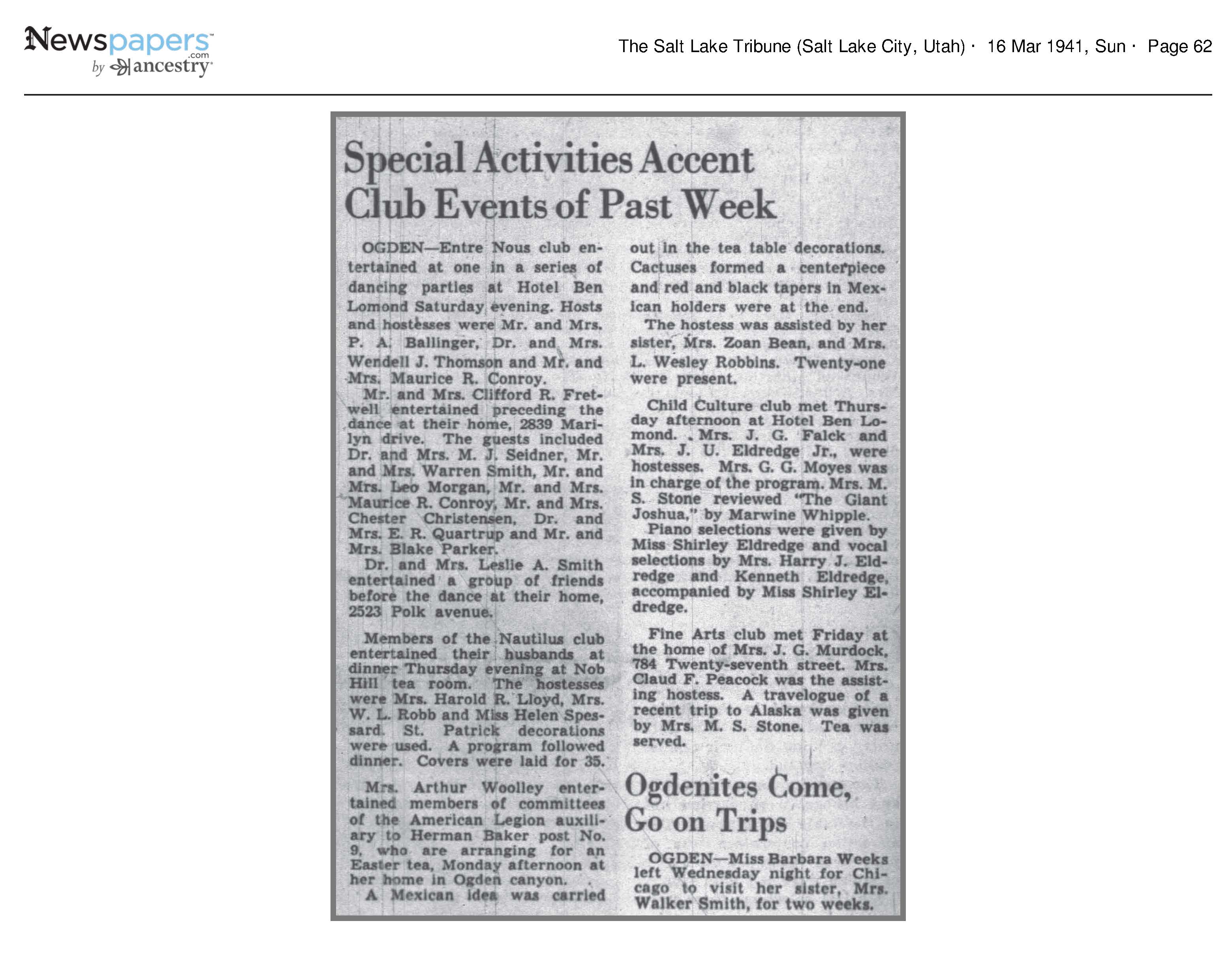 Special Activities Accent Club Events of Past Week