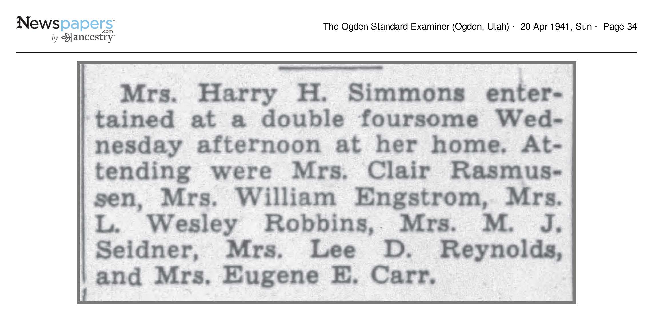 Mrs L Wesley Robbins Attended a Double Foursome at Mrs Harry