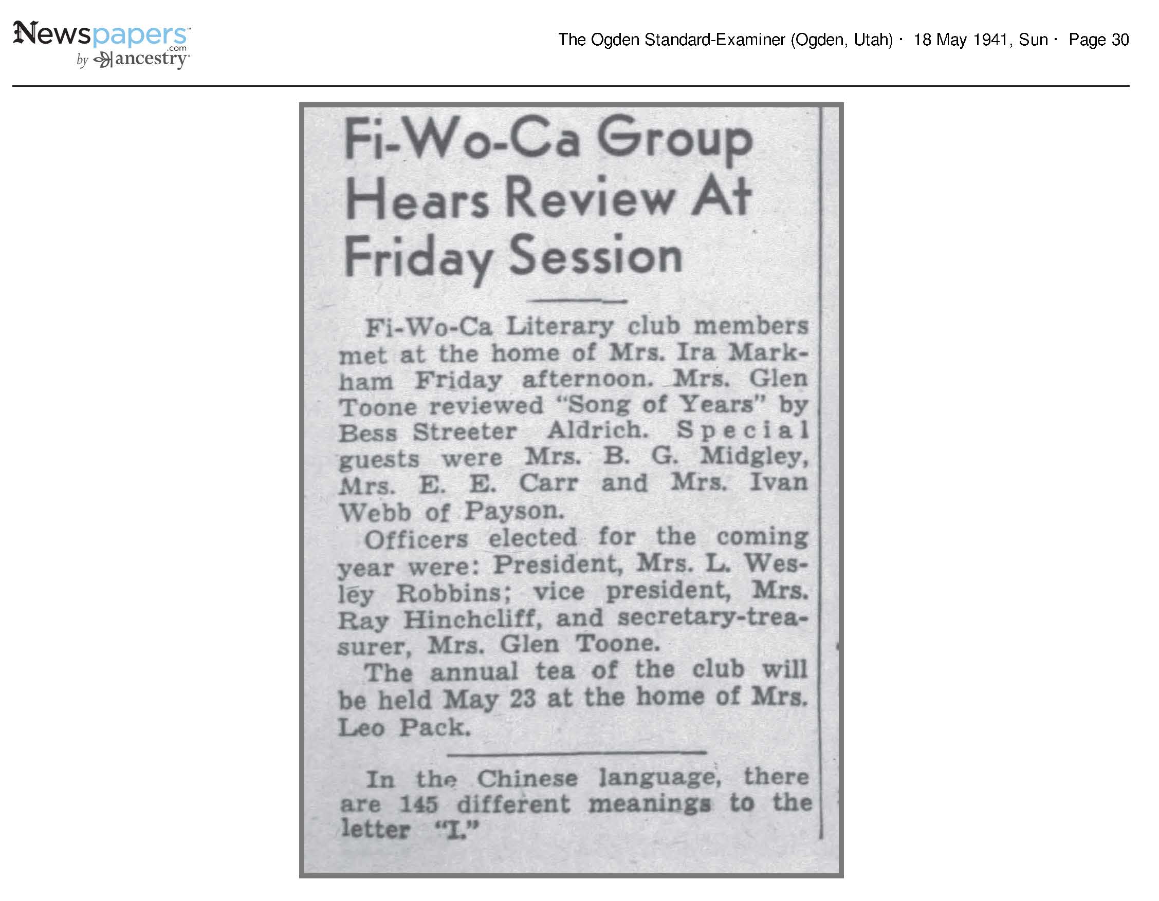 Fi-Wo-Ca Group Hears Review At Friday Session;