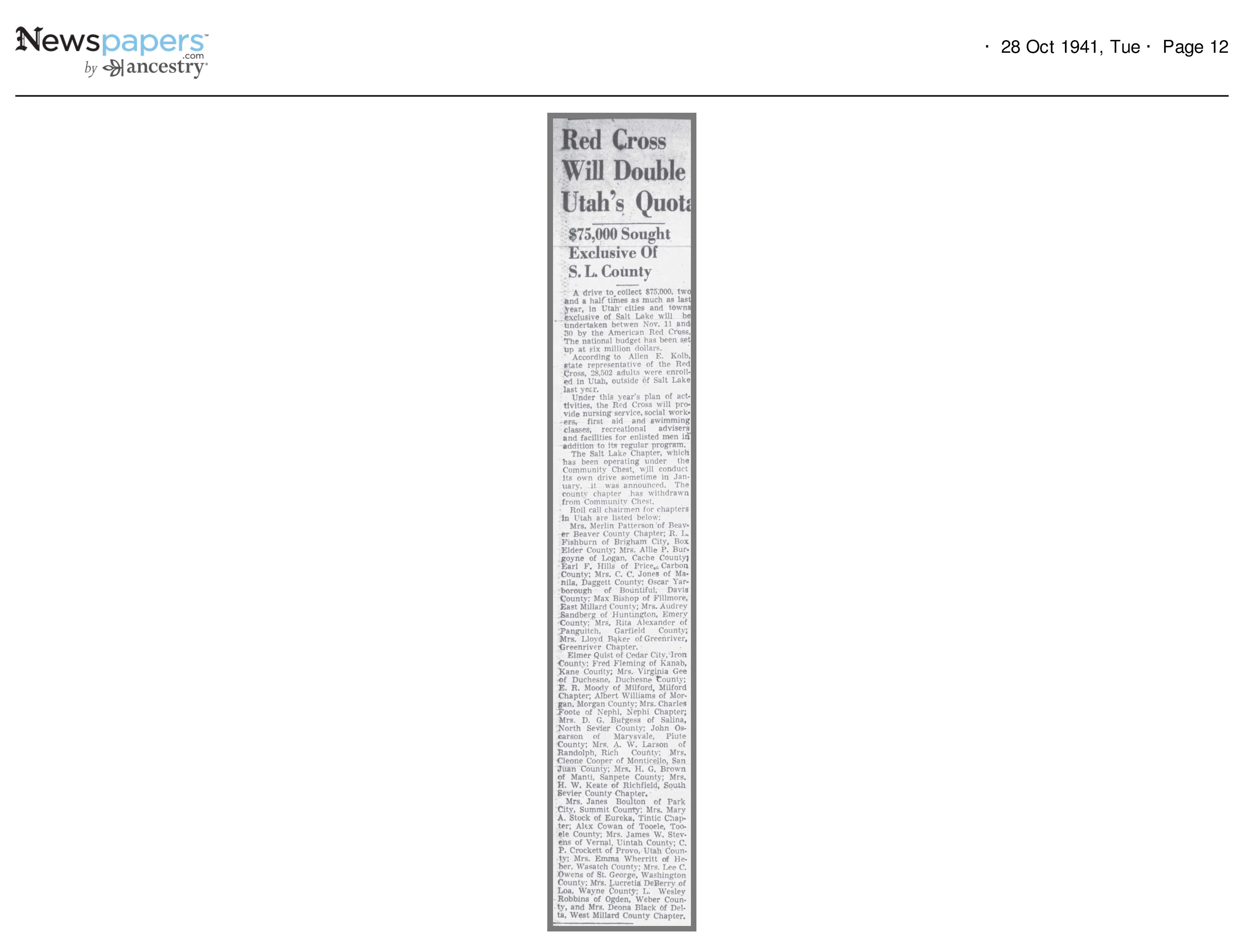 Red Cross Will Double Utah's Quota