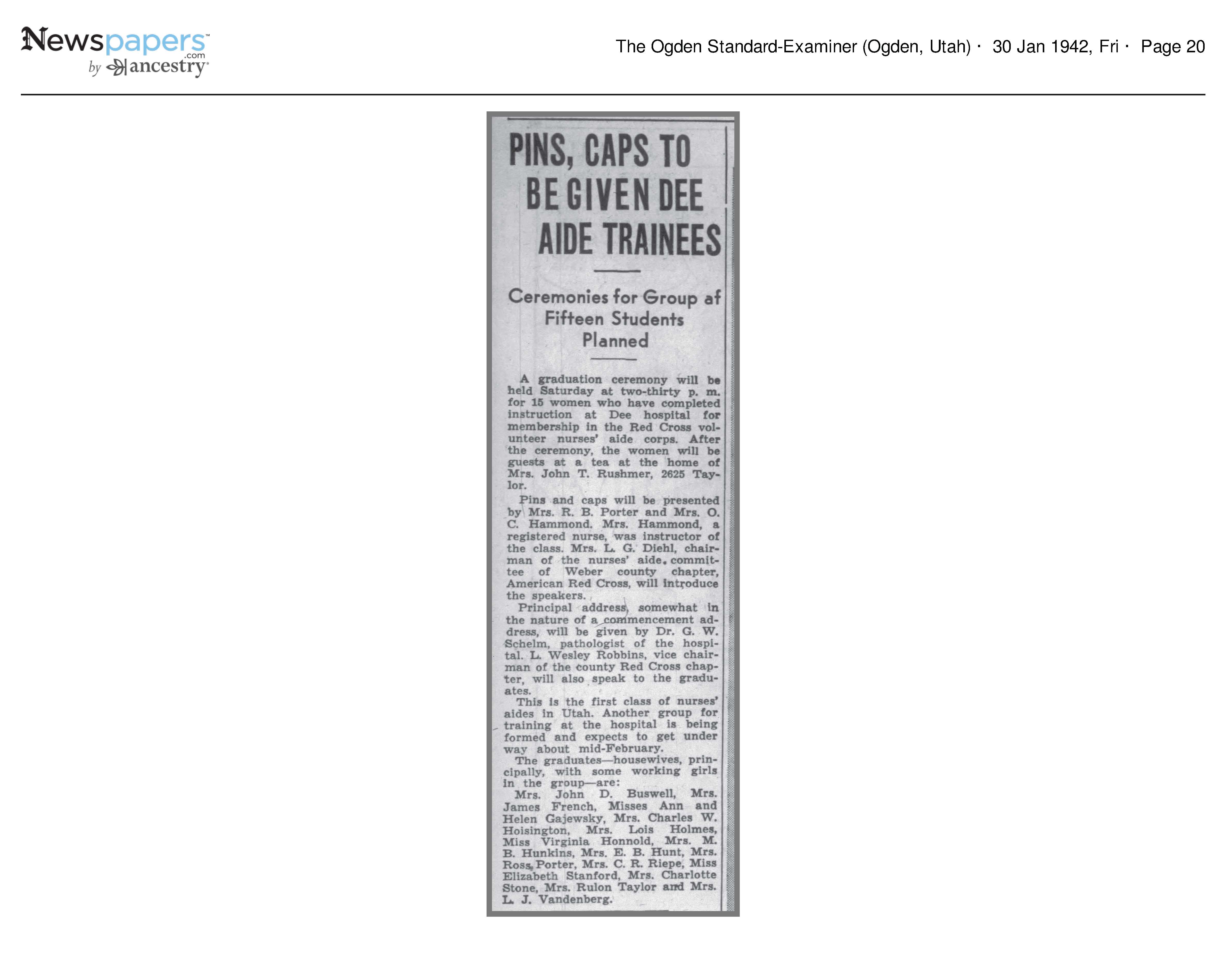 Pins, Caps to Be Given Dee Aide Trainees