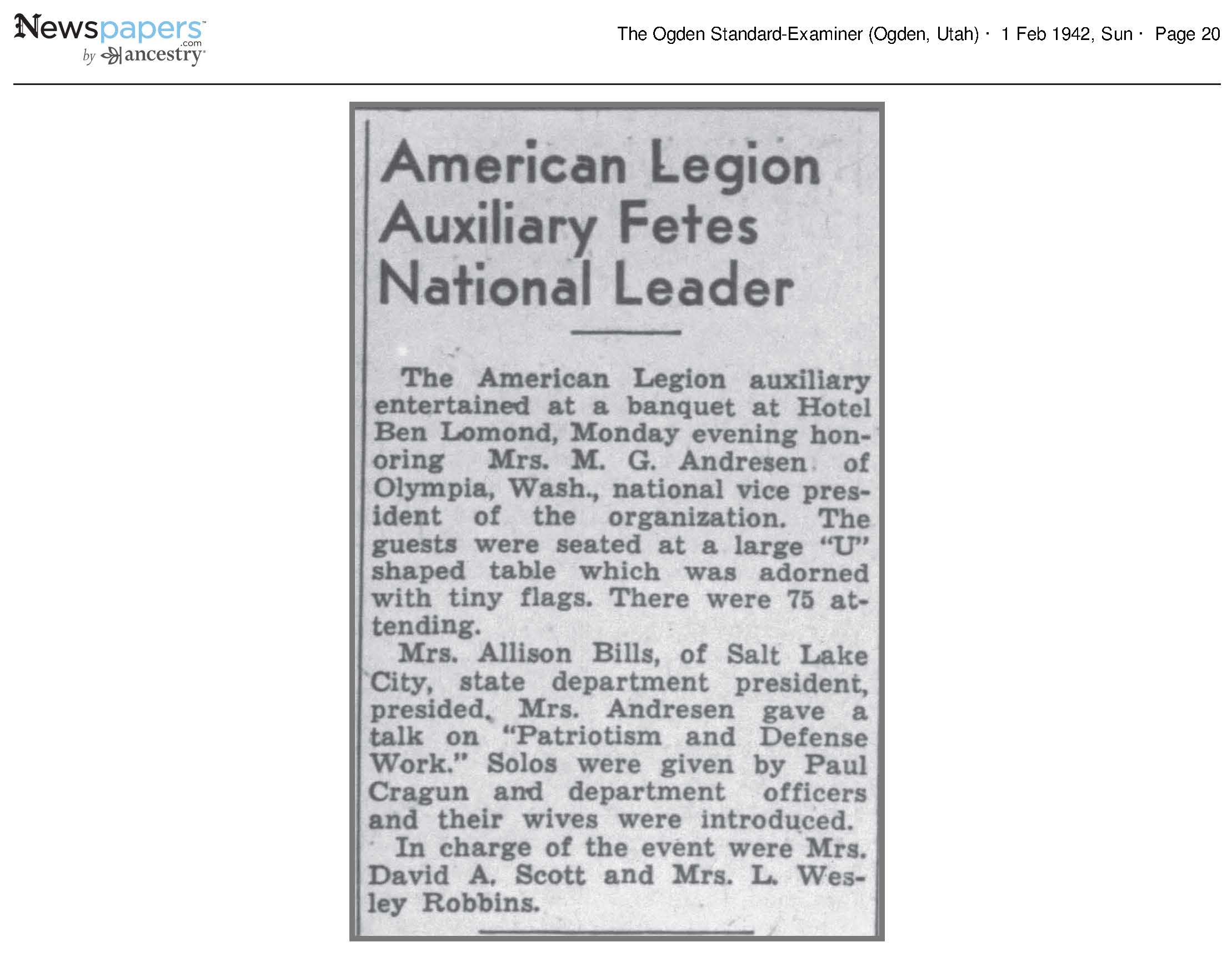 American Legion Auxiliary Fetes National Leader