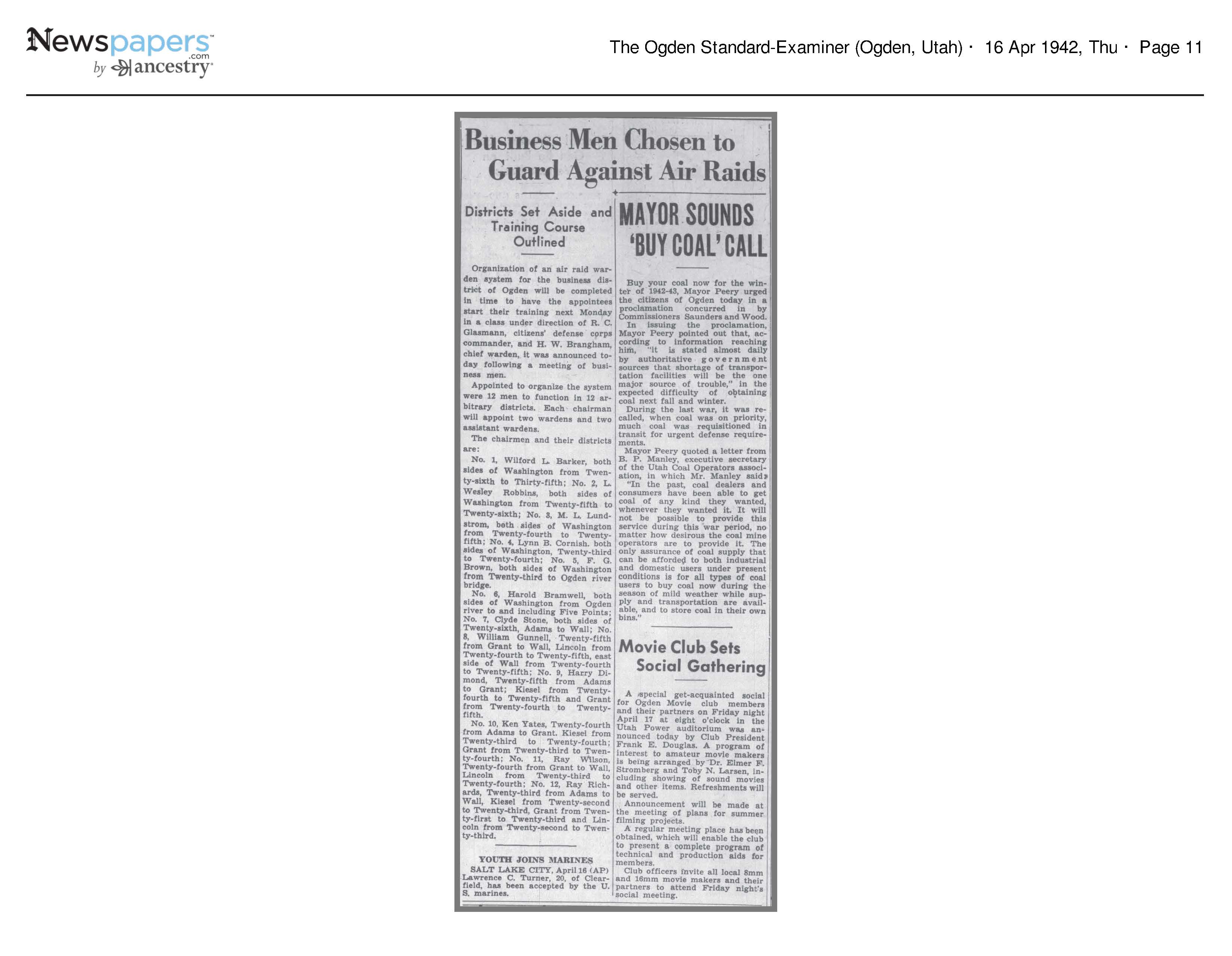 Business Men Chosen to Guard Against Air Raids