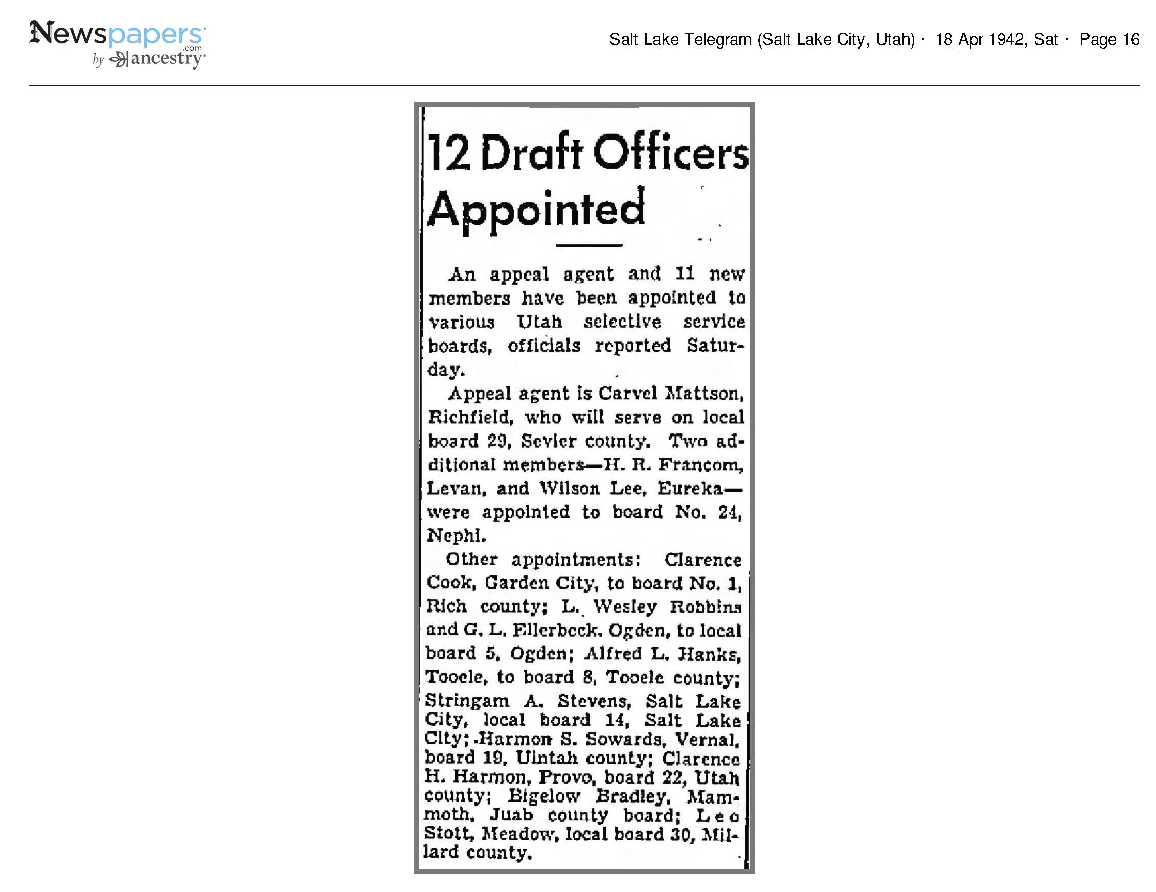 12 Draft Officers Appointed