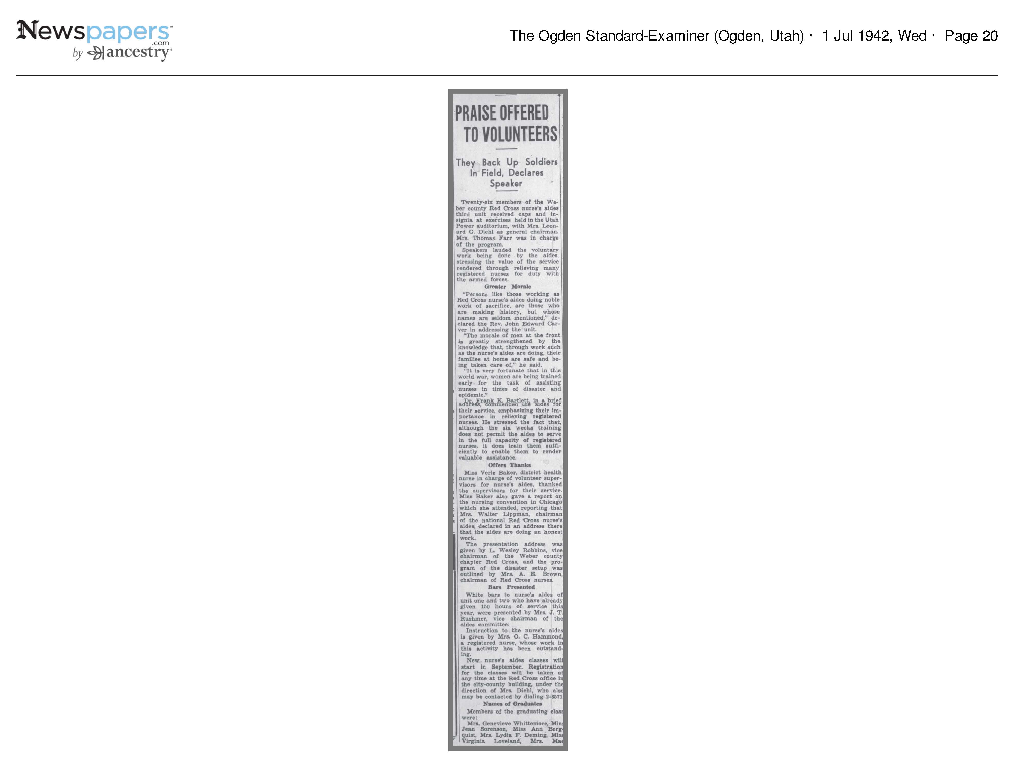 Praise Offered to Volunteers