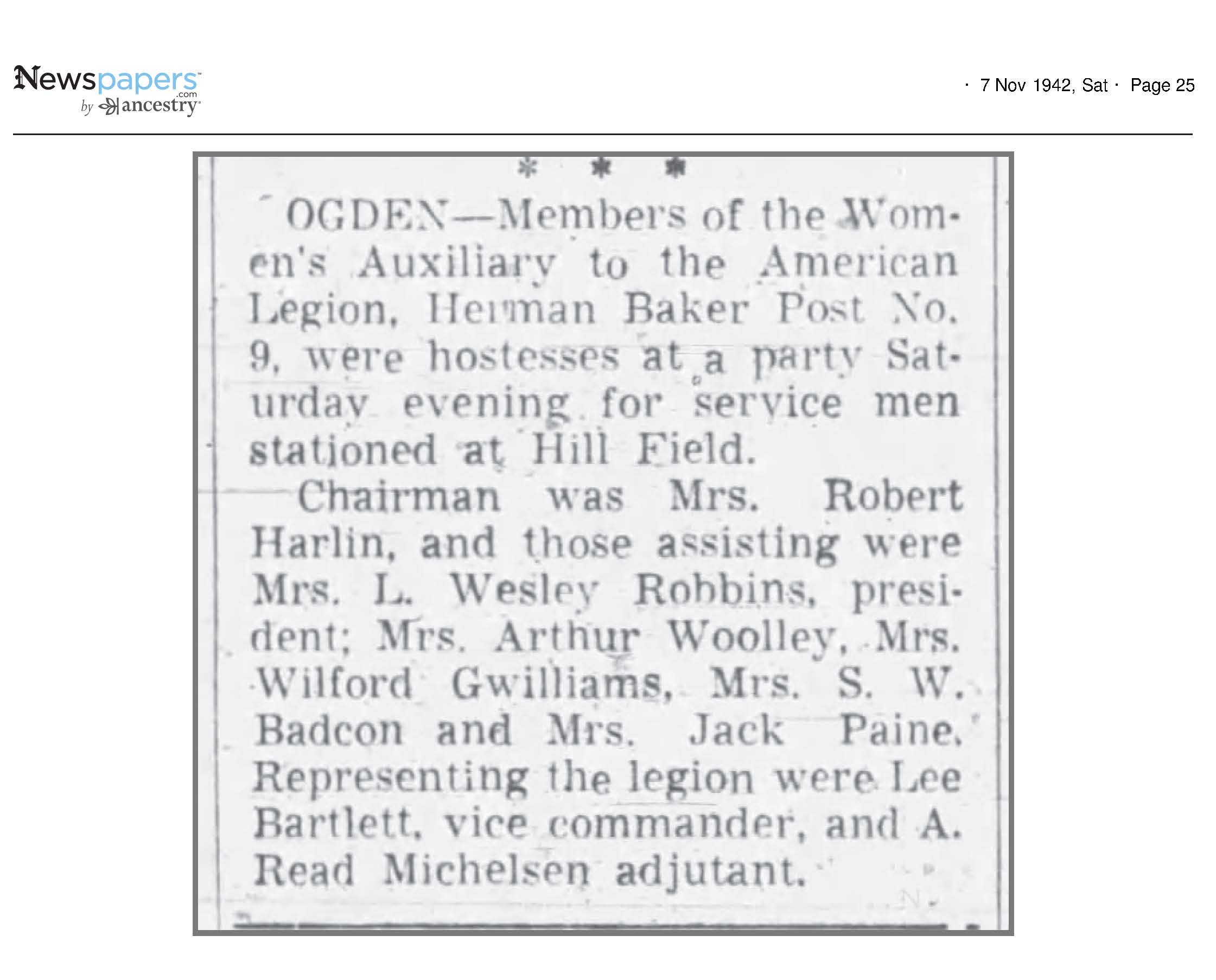 Members of the Women's Auxiliary Host Evening for Service Me