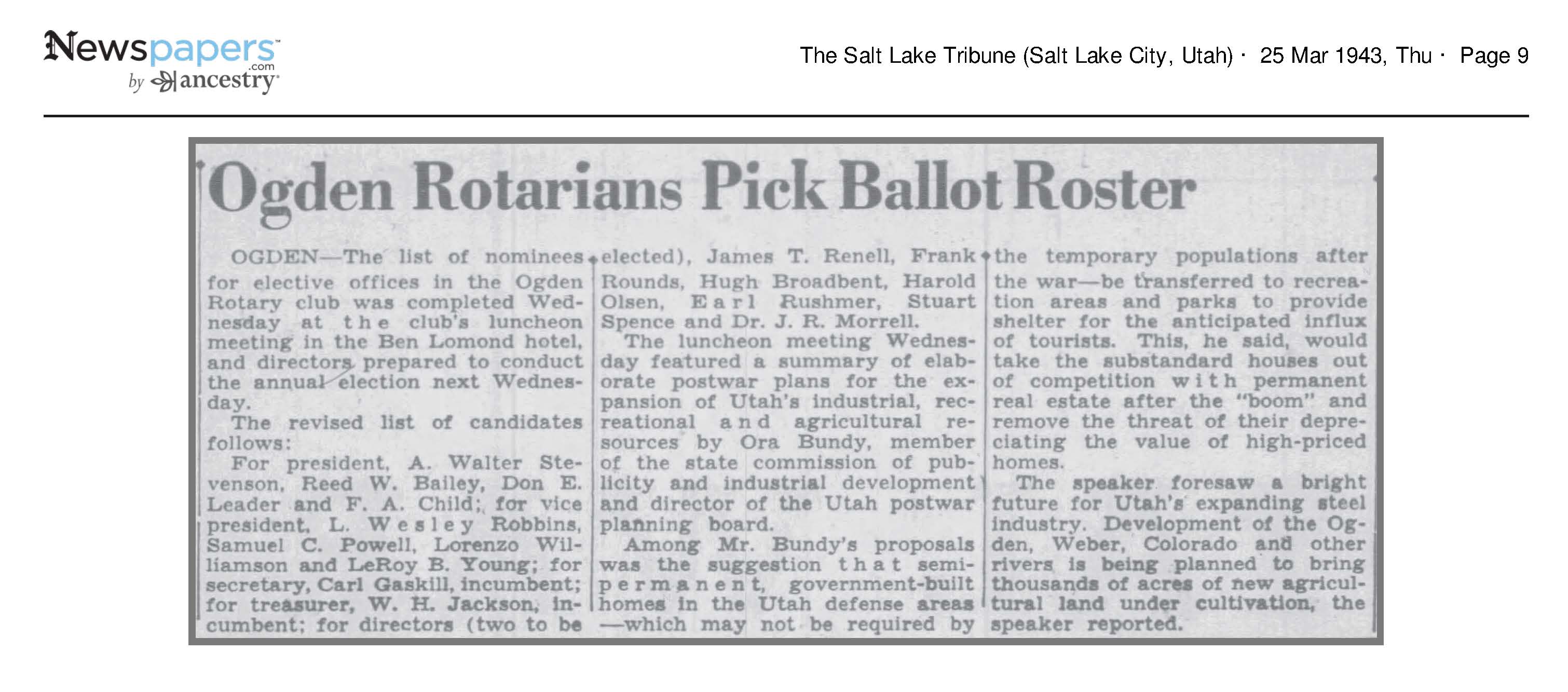 Ogden Rotarians Pick Ballot Roster