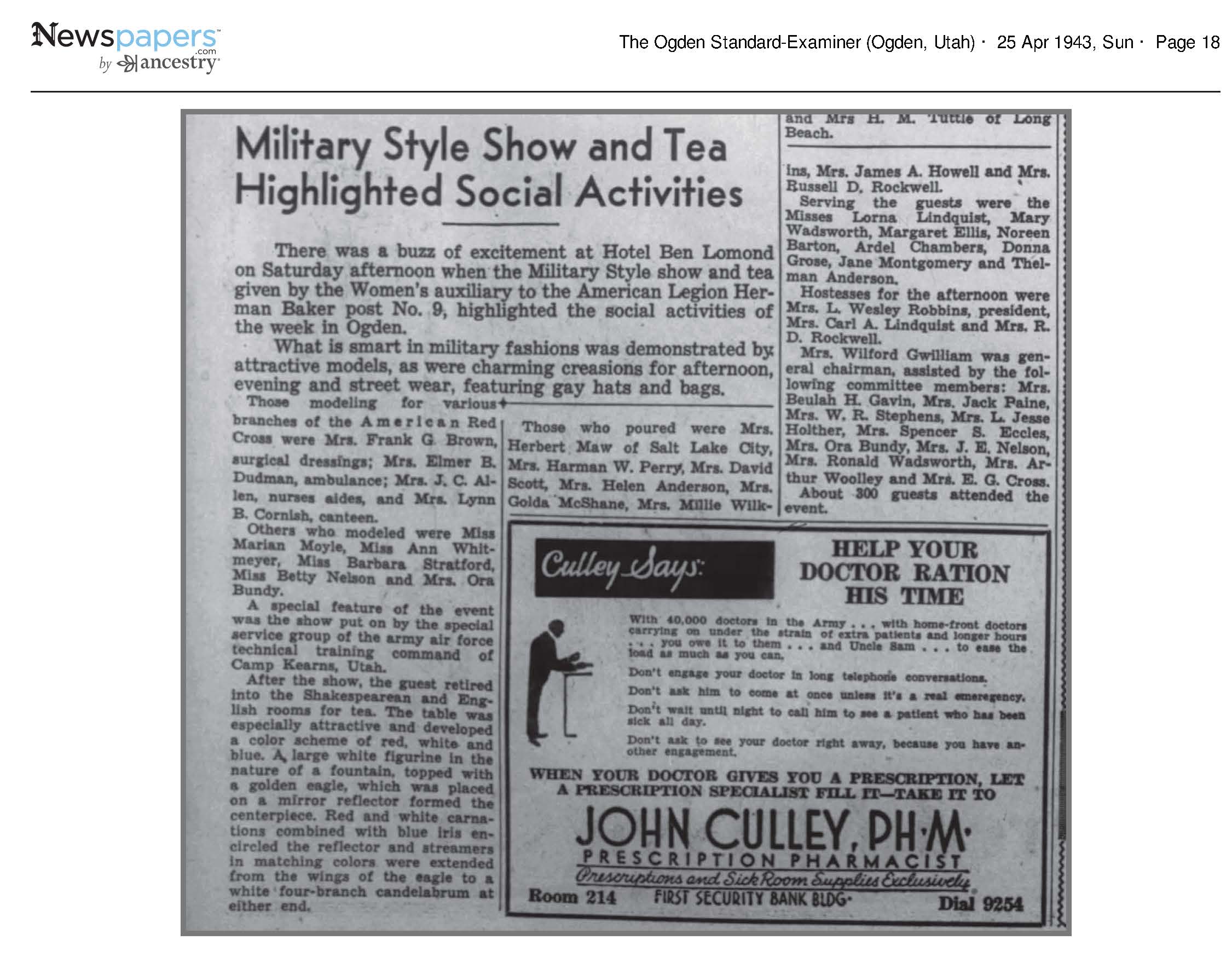 Military Style Show and Tea Highlighted Social Activities