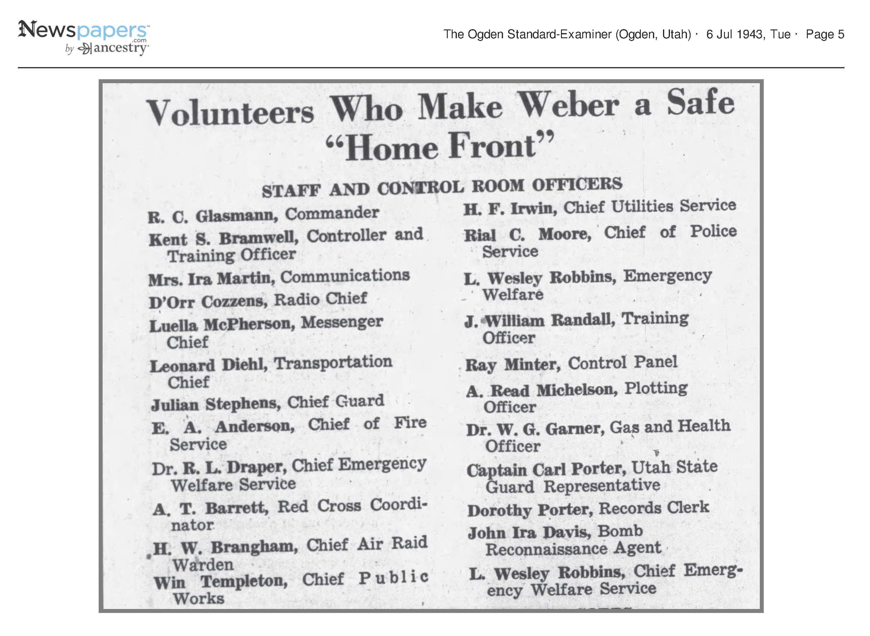 Volunteers Who Make Weber a Safe "Home Front"