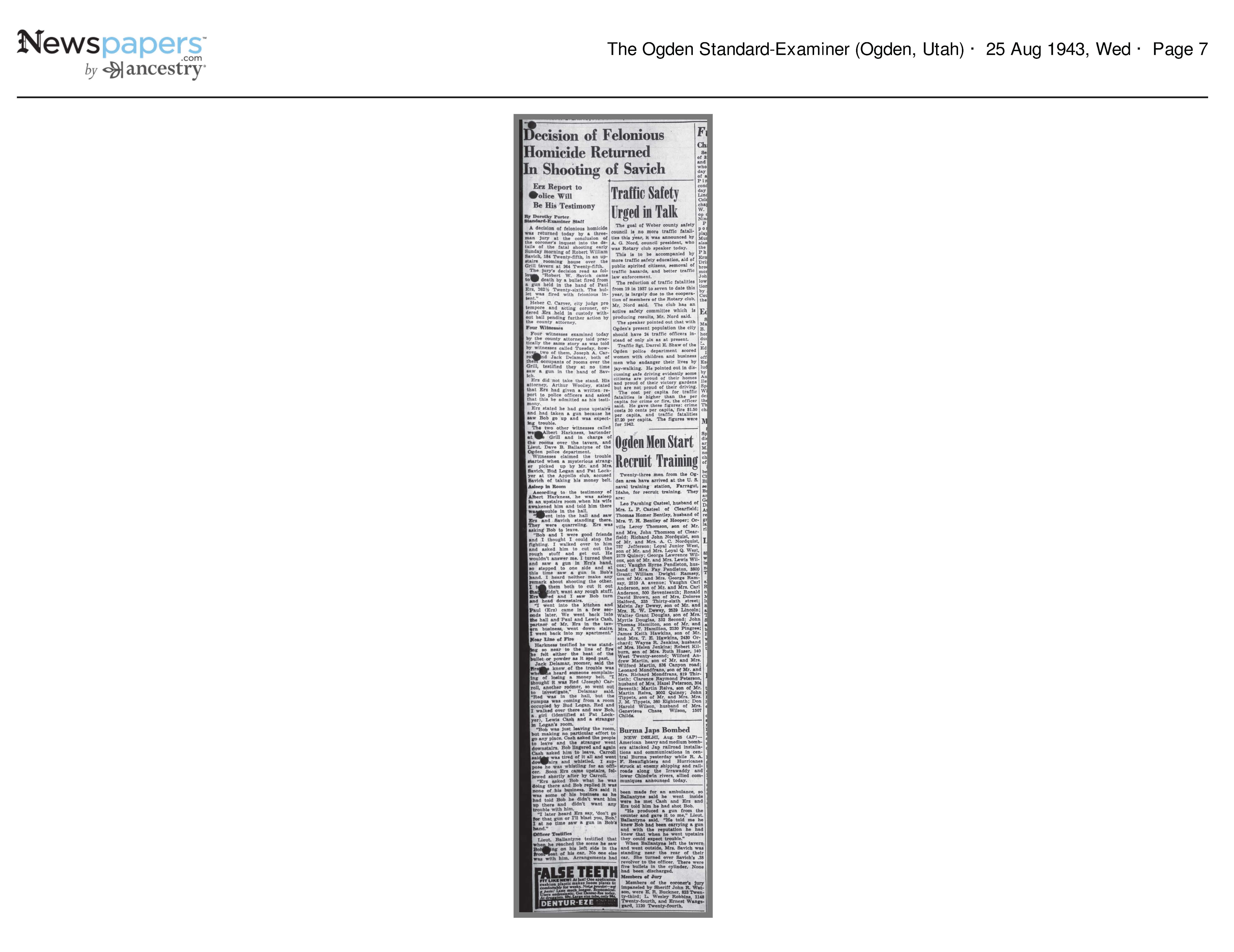 Decision of Felonious Homicide Returned in Shooting of Savic