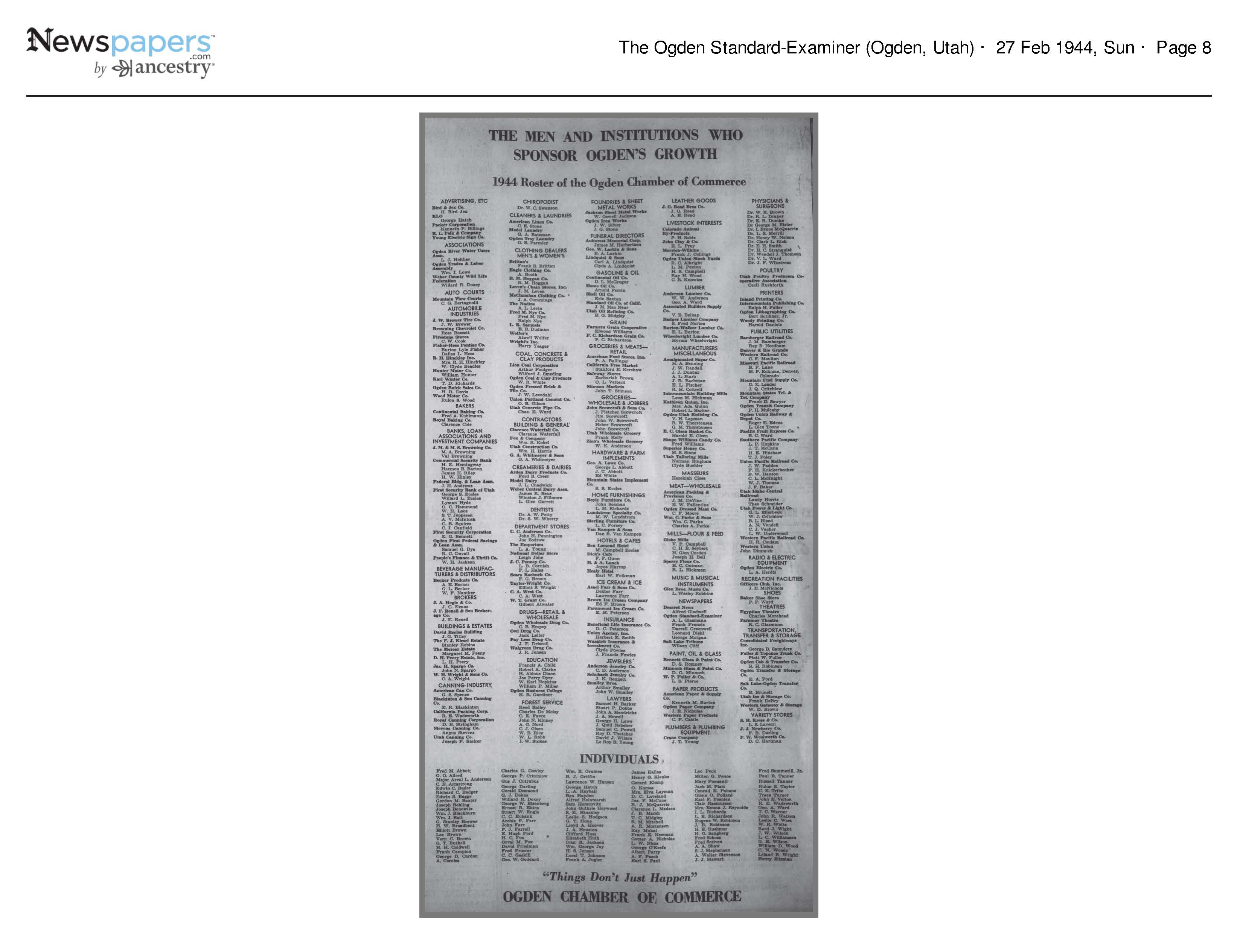The Men and Institutions Who Sponsor Ogden's Growth
