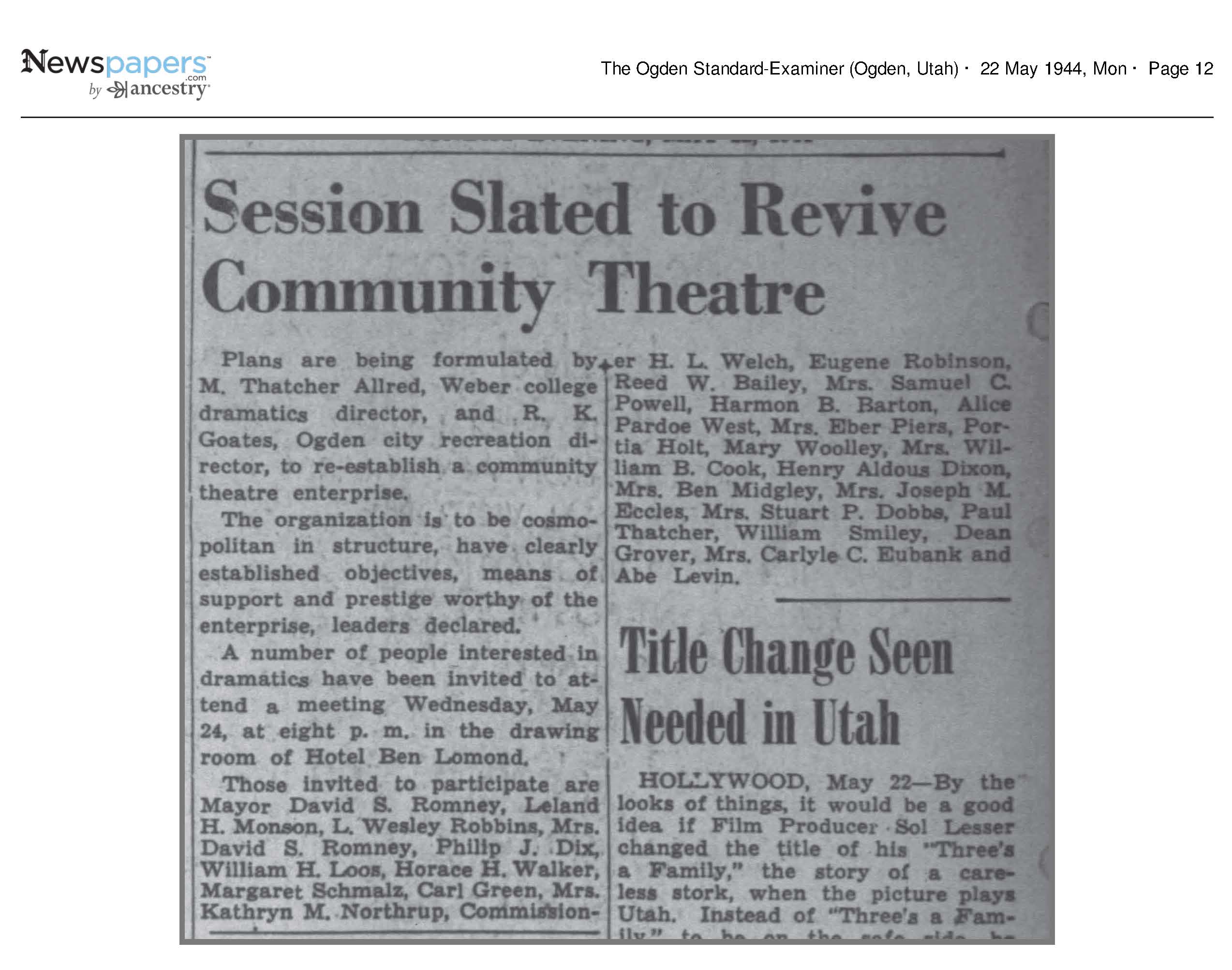 Session Slated to Revive Community Theatre