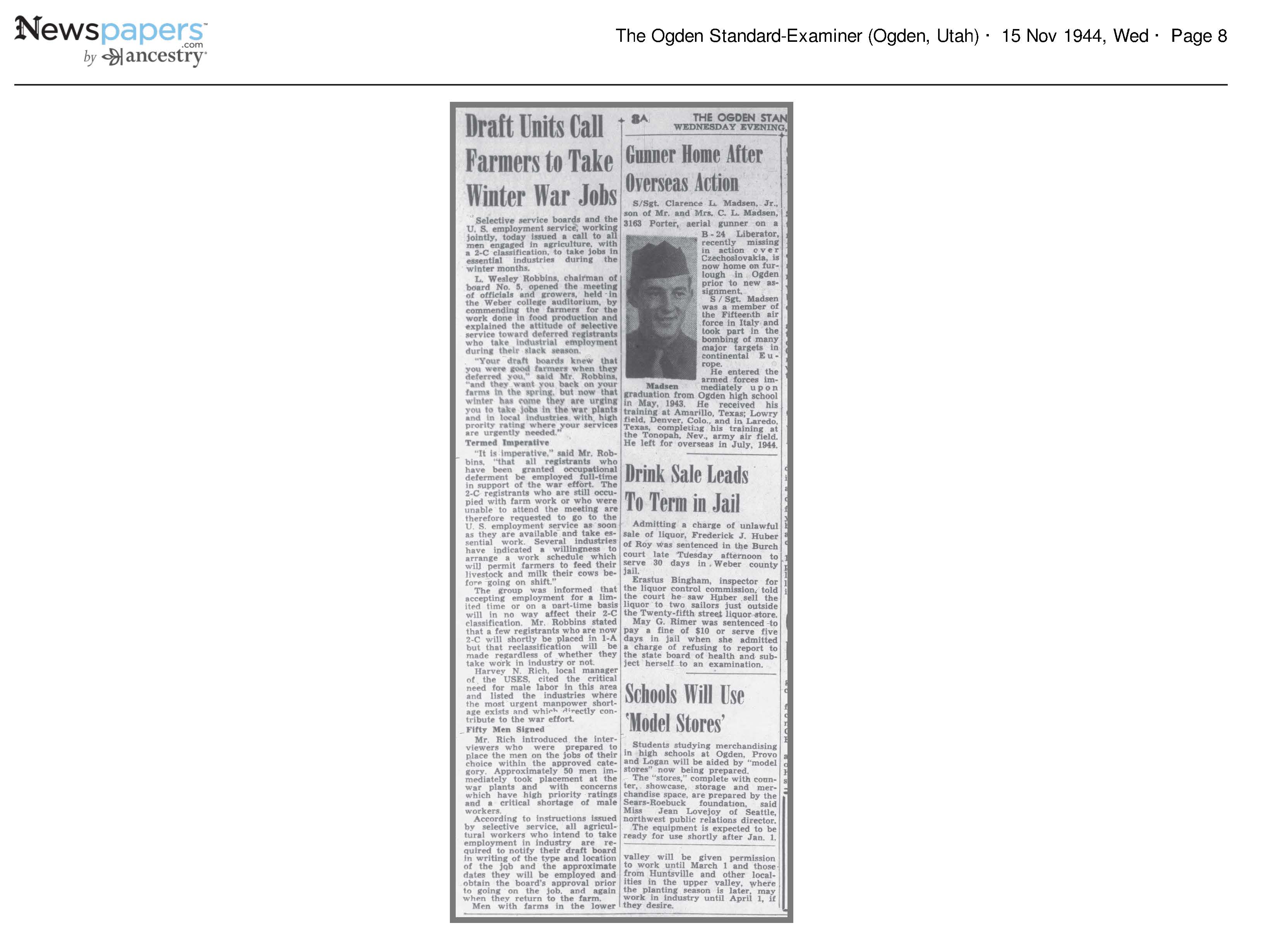 Draft Units Call Farmers to Take Winter War Jobs