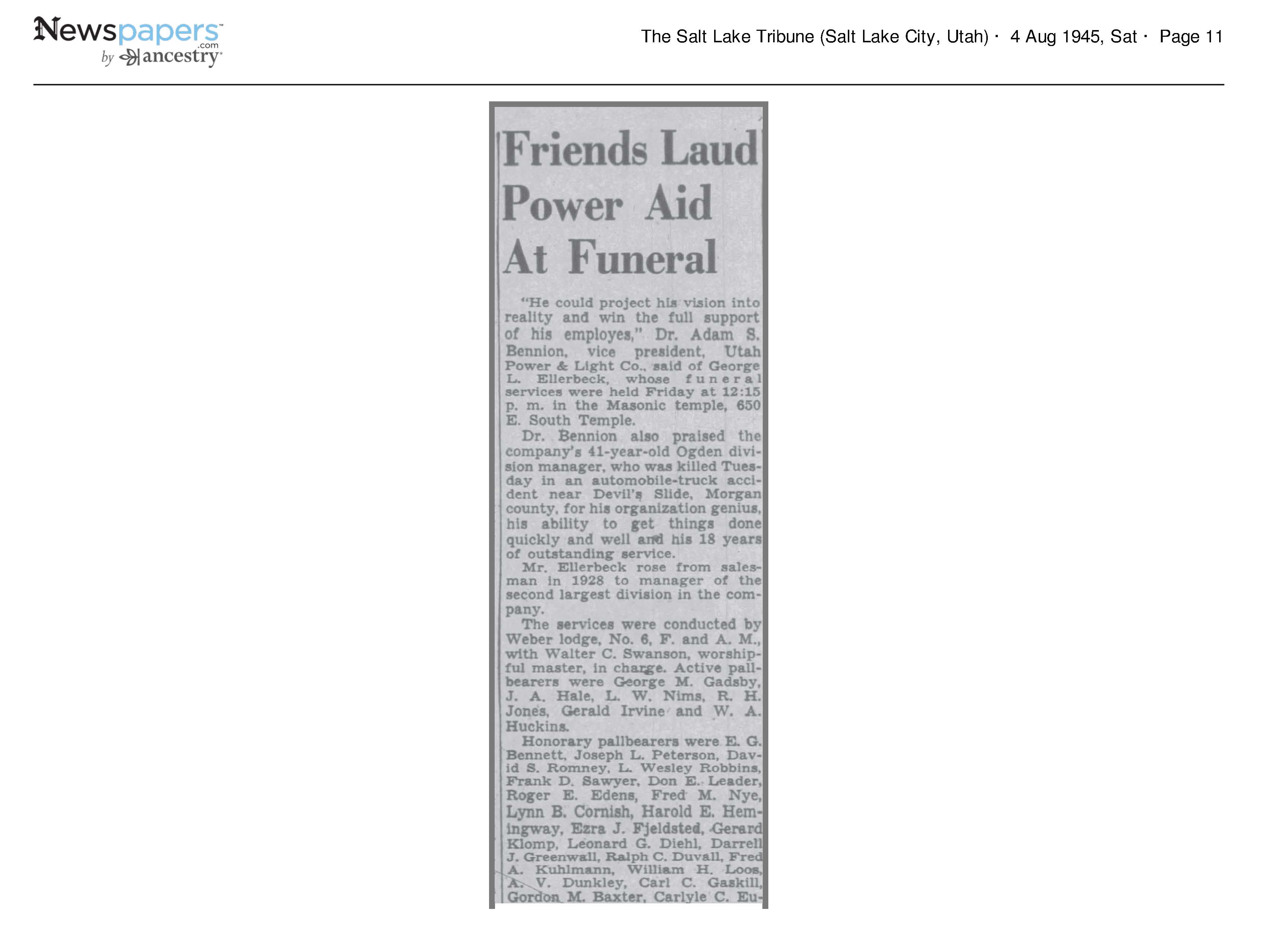 Friends Laud Power Aid At Funeral