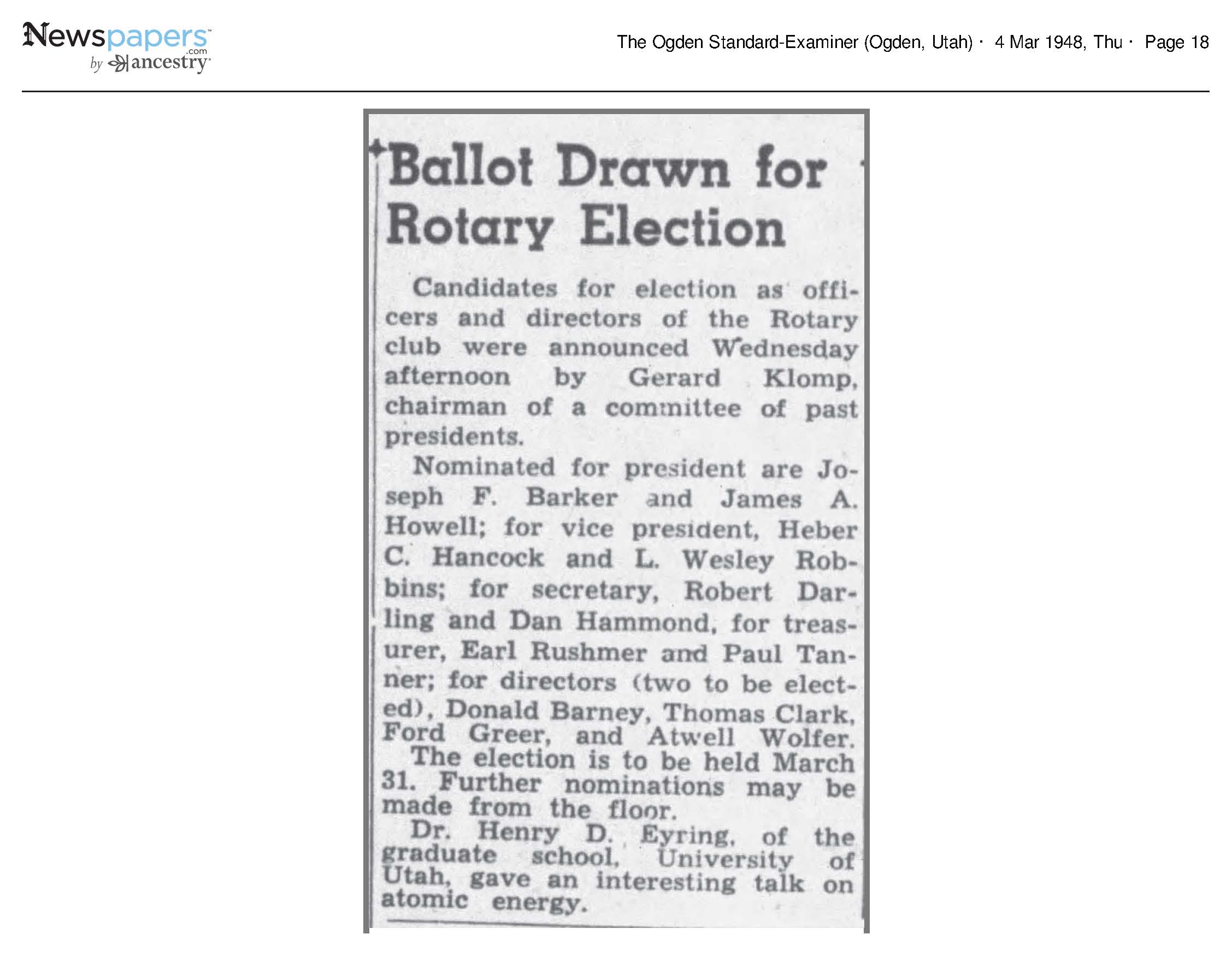 Ballot Drawn for Rotary Election