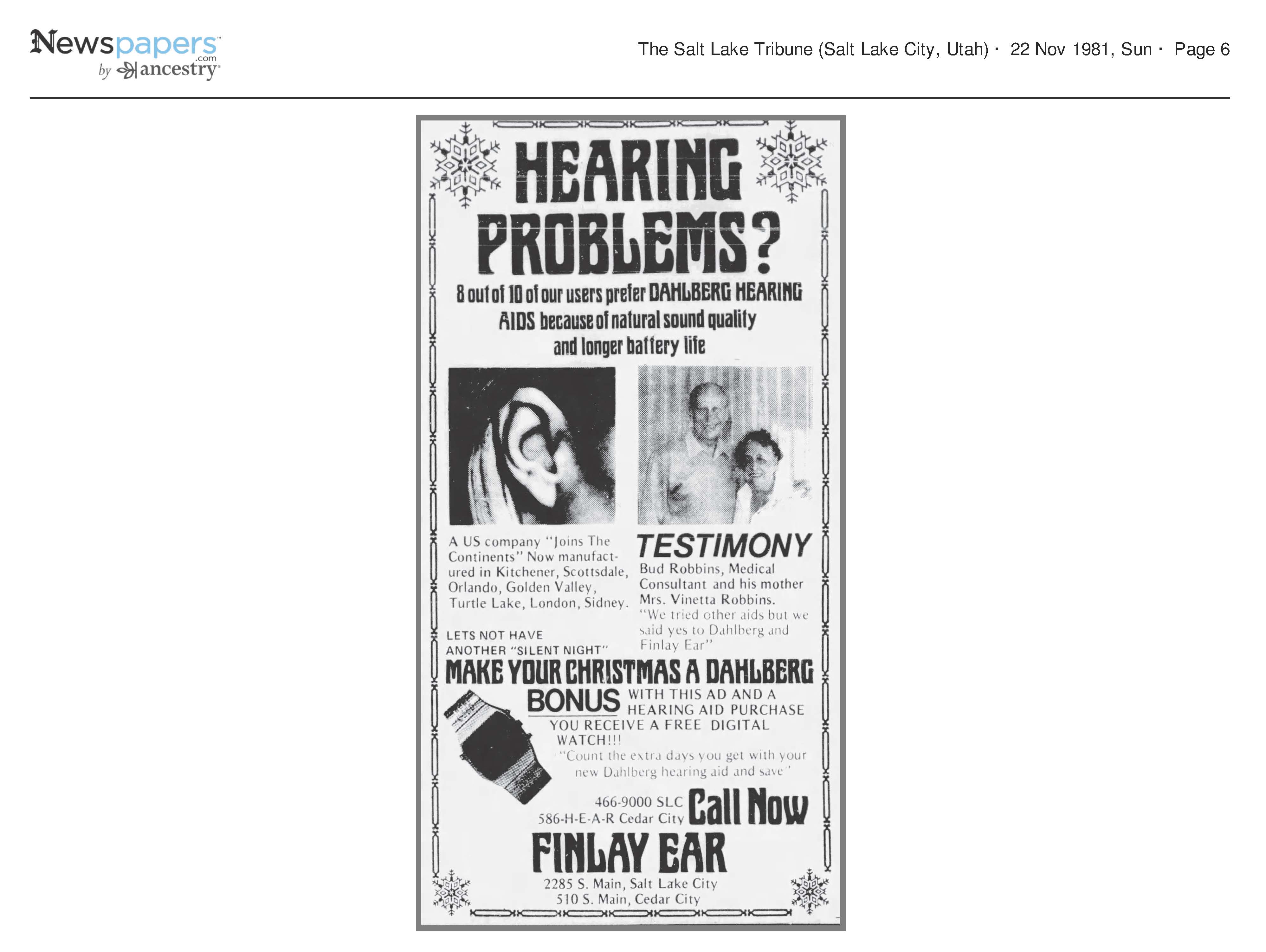 Hearing Problems Ad Featuring Bud Robbins and Vennetta Robbi