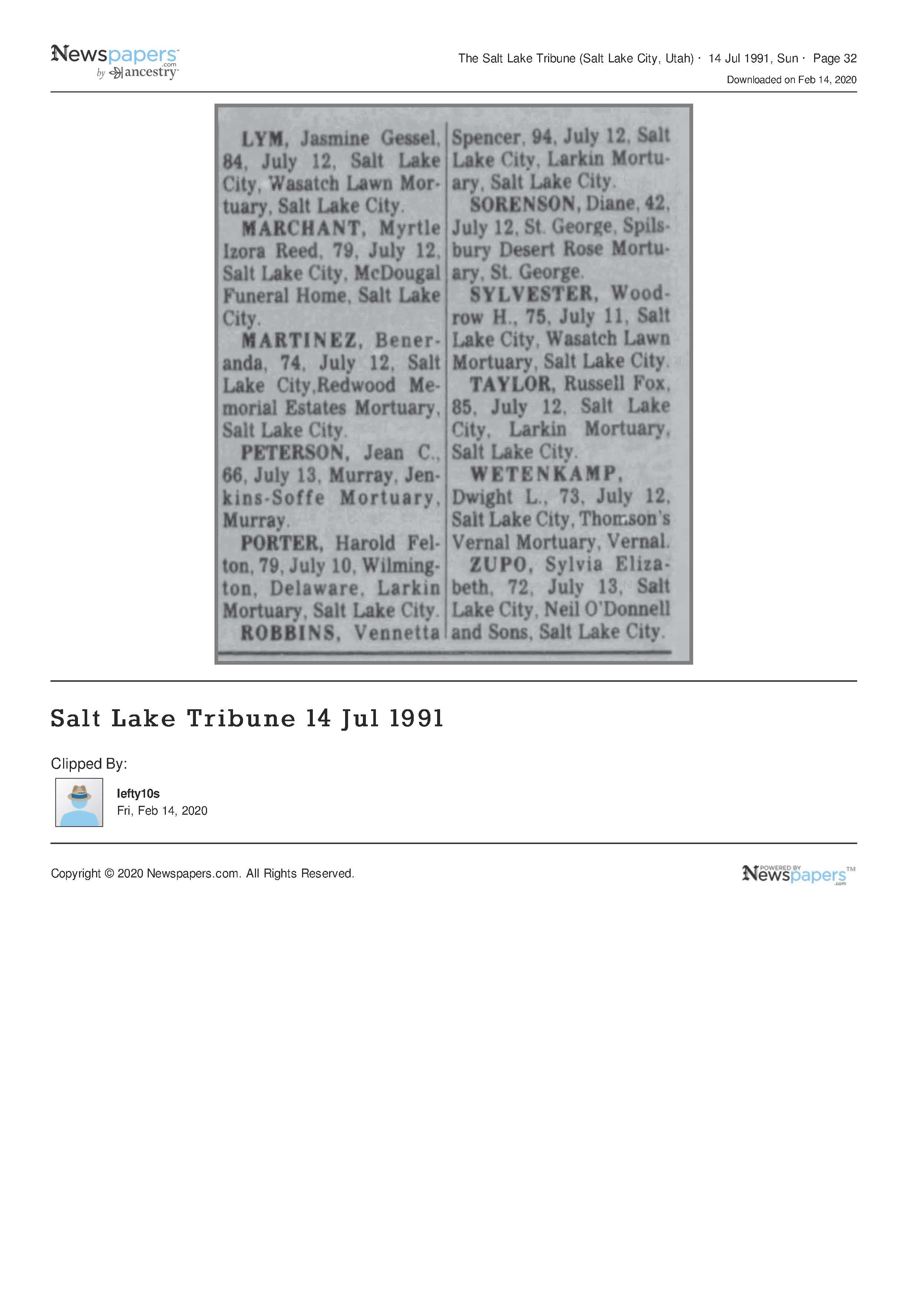 Vennetta S. Robbins obituary